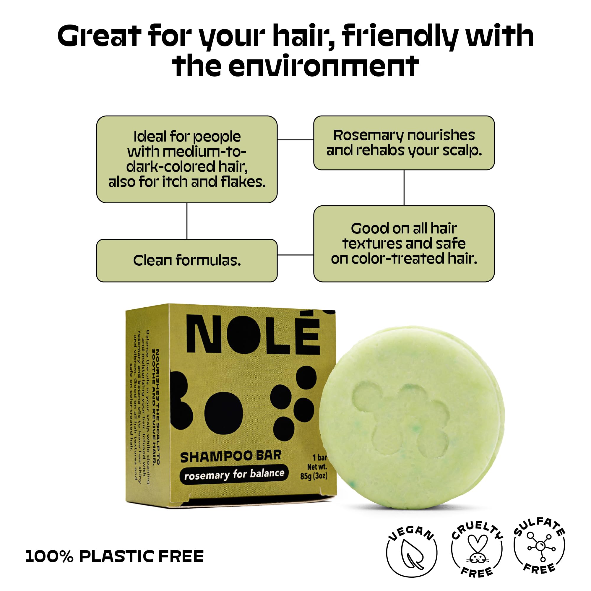 NOLE CARE Rosemary Shampoo Bar with Batana Oil - 3 Oz Natural Hair Care for Dry Scalp & Dandruff + Scalp Massager Brush with Soft Silicone Bristles - Perfect for Travel, Camping & Eco-Friendly Home Use