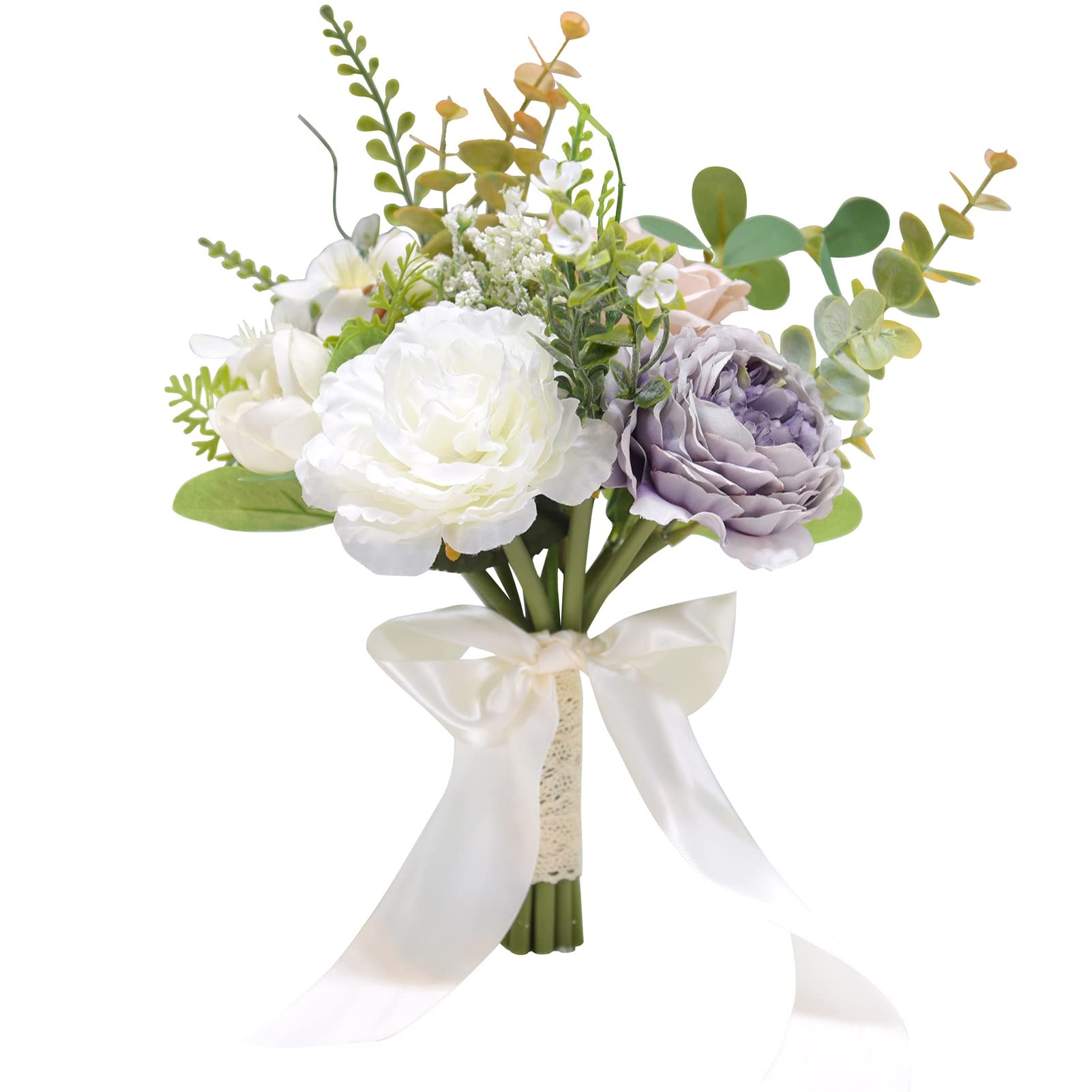 Heakiya Artificial Bridal Bouquet - Elegant White Fake Flower Bouquet for Bride & Groom, DIY Wedding Decor, Romantic Looking Silk Flowers for Wedding Ceremony, Bridal Shower, Photo Shoot & Home Decoration