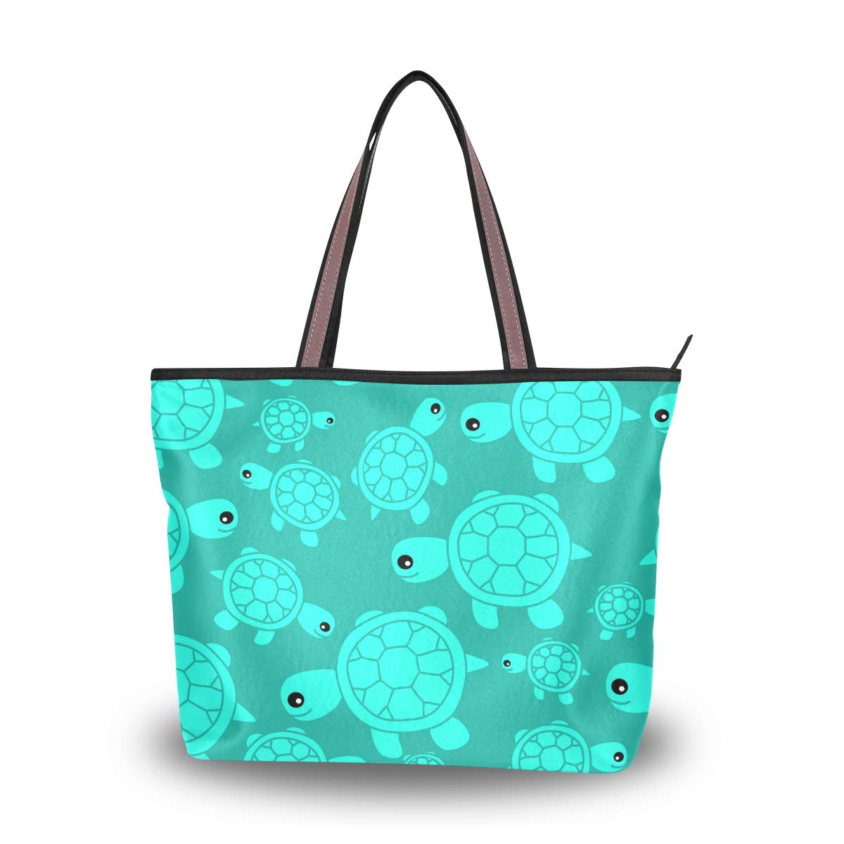 Funny Cute Sea Turtle Print Women's Tote Bag - Large Beach Shoulder Handbag with Top Handle & Zip Closure - Perfect for Summer Travel, Beach Outings & Casual Daily Use