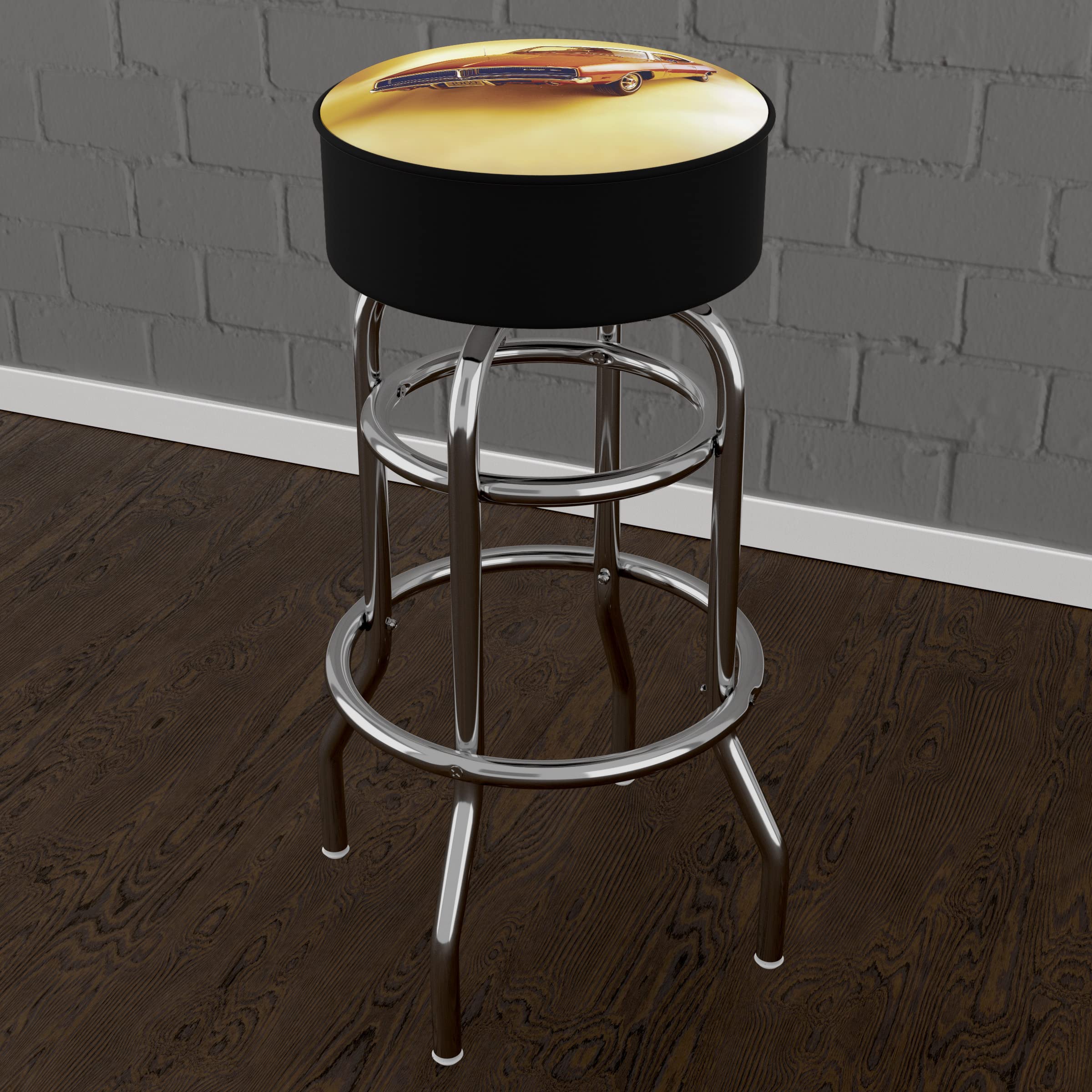 Trademark Gameroom 69 Charger Dodge Padded Swivel Bar Stool - Comfortable Adjustable Height Bar Stool for Home Bar, Game Room, and Kitchen Counter Use