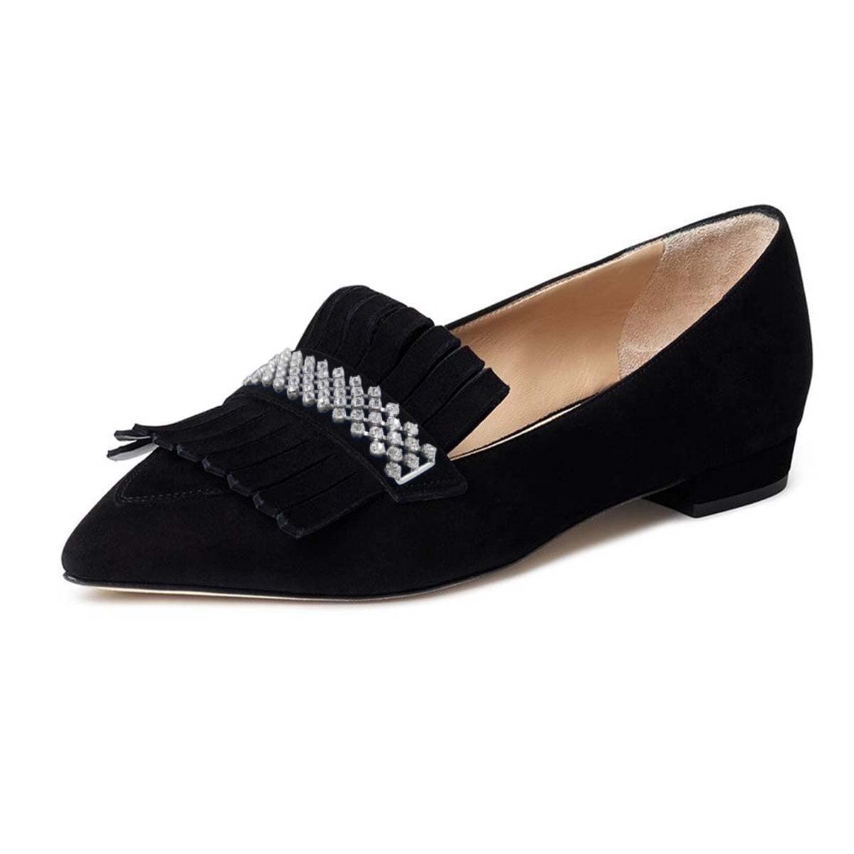 XYD Women's Vintage Fringe Slip-On Loafers - Pointed Toe Low Heel Driving Shoes for Casual Outfits & Office Wear | Perfect for Work, Date Nights and Everyday Comfort