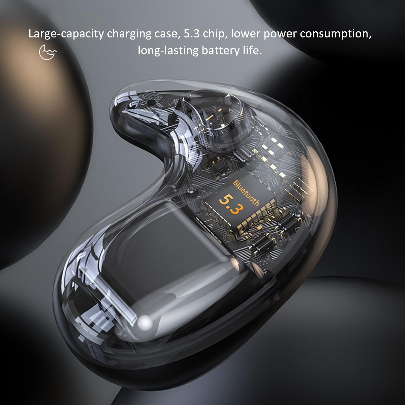 Bone Conduction Bluetooth Headphones for Sleeping, Wireless 5.3 Noise Cancelling Sports Earbuds with LED Digital Display Charging Case - Perfect for Running, Gym Workouts & Office Use (Black)