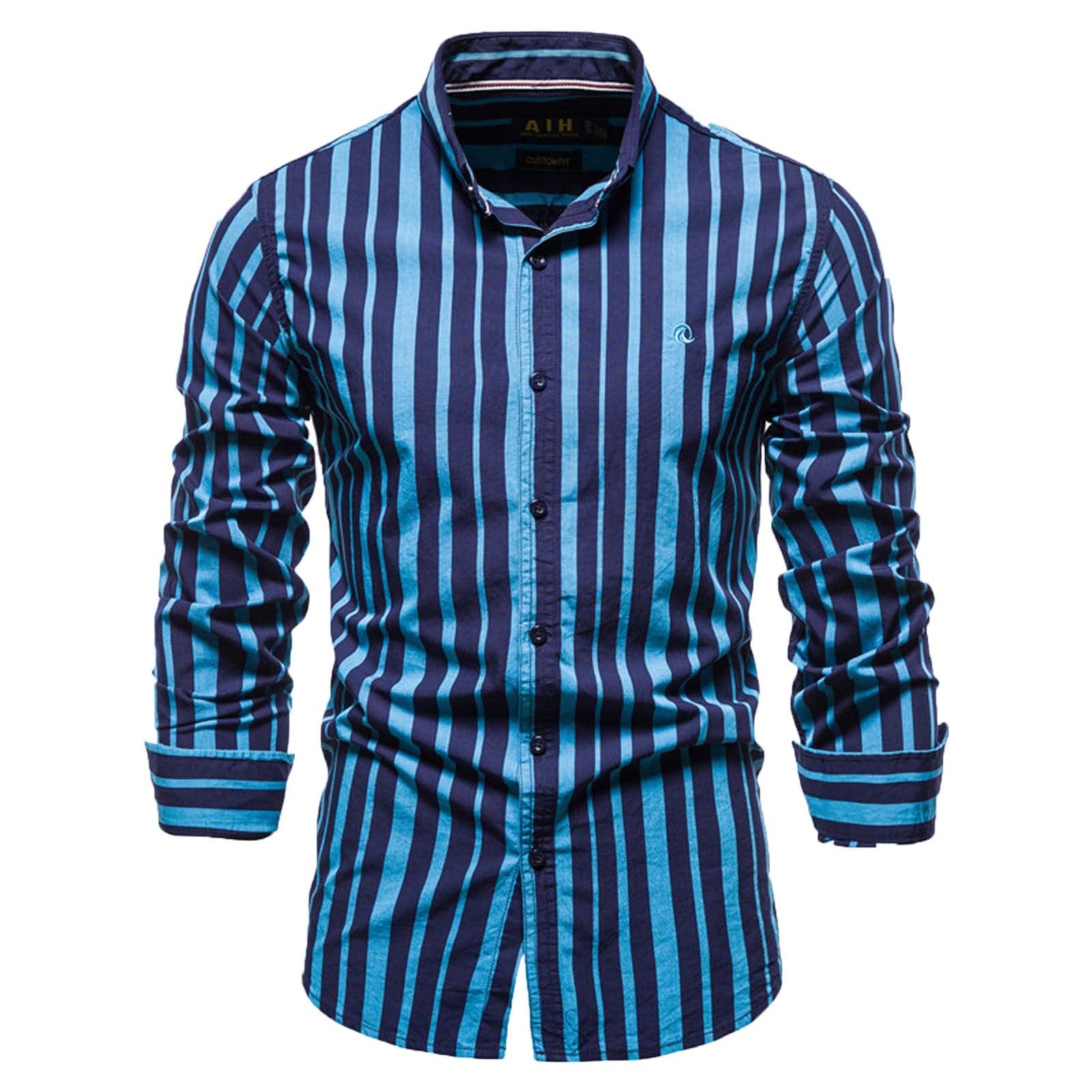 2022 Men's Cannes Vertical Striped Slim Fit Dress Shirt - Spring & Autumn Business Casual Long Sleeve Blouse for Office Work & Formal Occasions