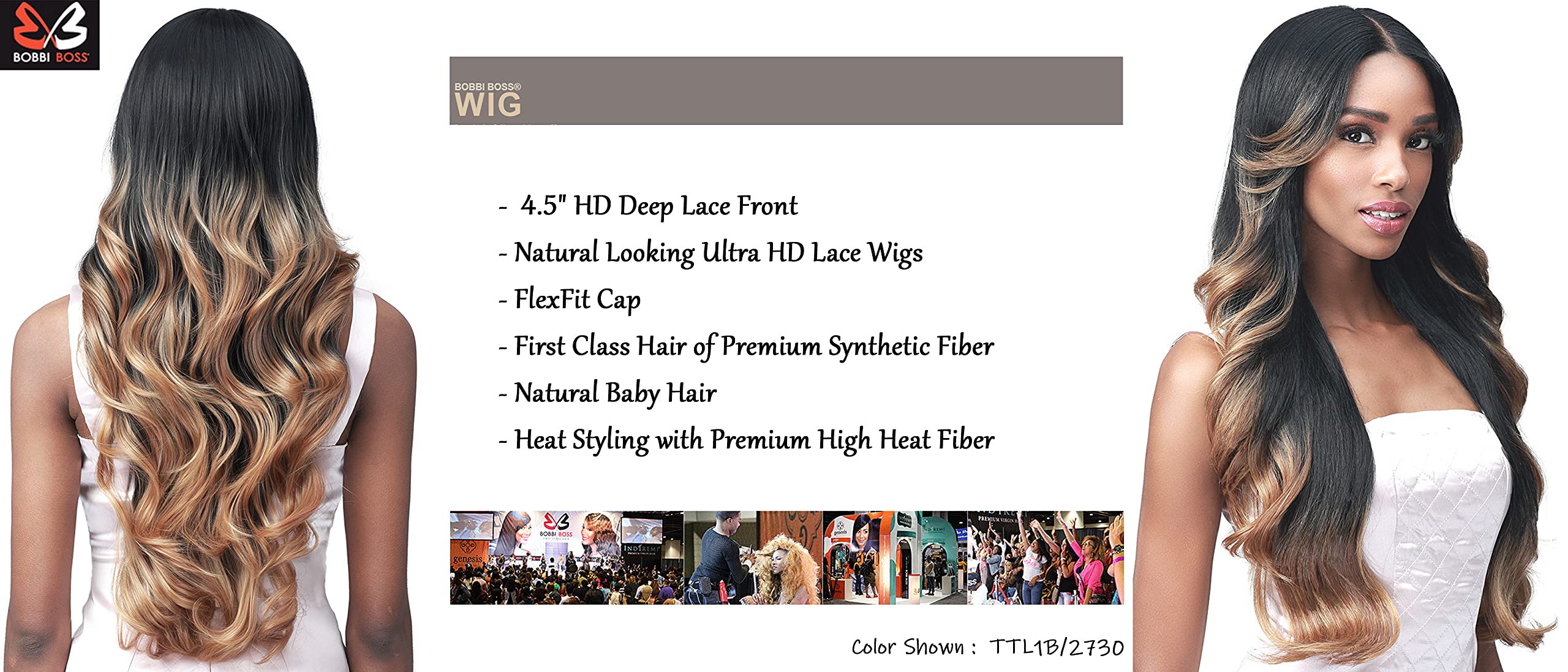 BOBBI BOSS 4.5 Inch HD Lace Front Long Curly Wigs for Black Women - MLF564 BAYLEE | Soft Wave Synthetic Hair Wigs with Baby Hair | Natural Looking Heat Resistant Wigs (Jet Black) | Perfect for Daily Wear, Cosplay, Parties & Special Occasions