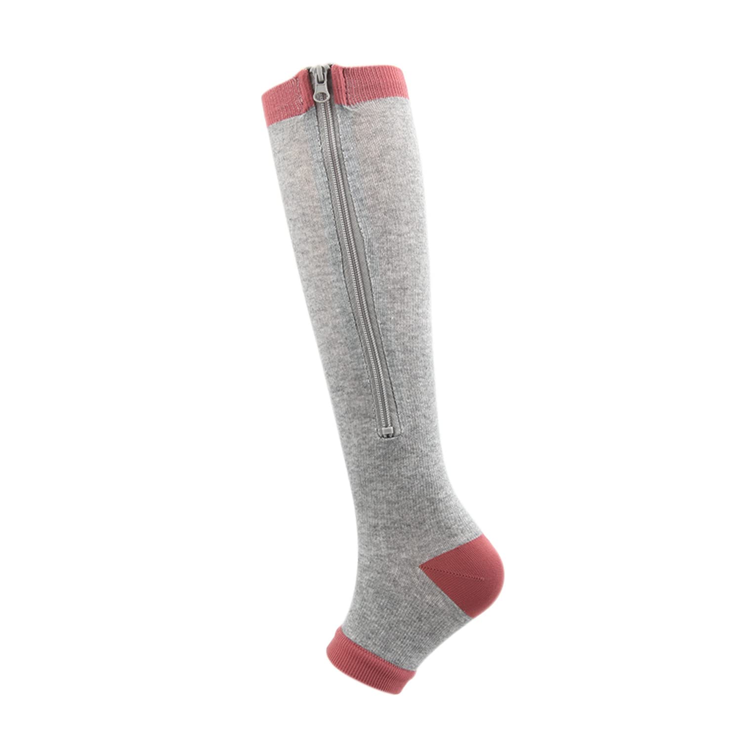 2 Pairs Open Toe Compression Socks for Women & Men - Knee High Calf Support Stockings with Zipper - Varicose Vein Relief & Anti-Fatigue (Ideal for Travel, Nursing, Running & Recovery)
