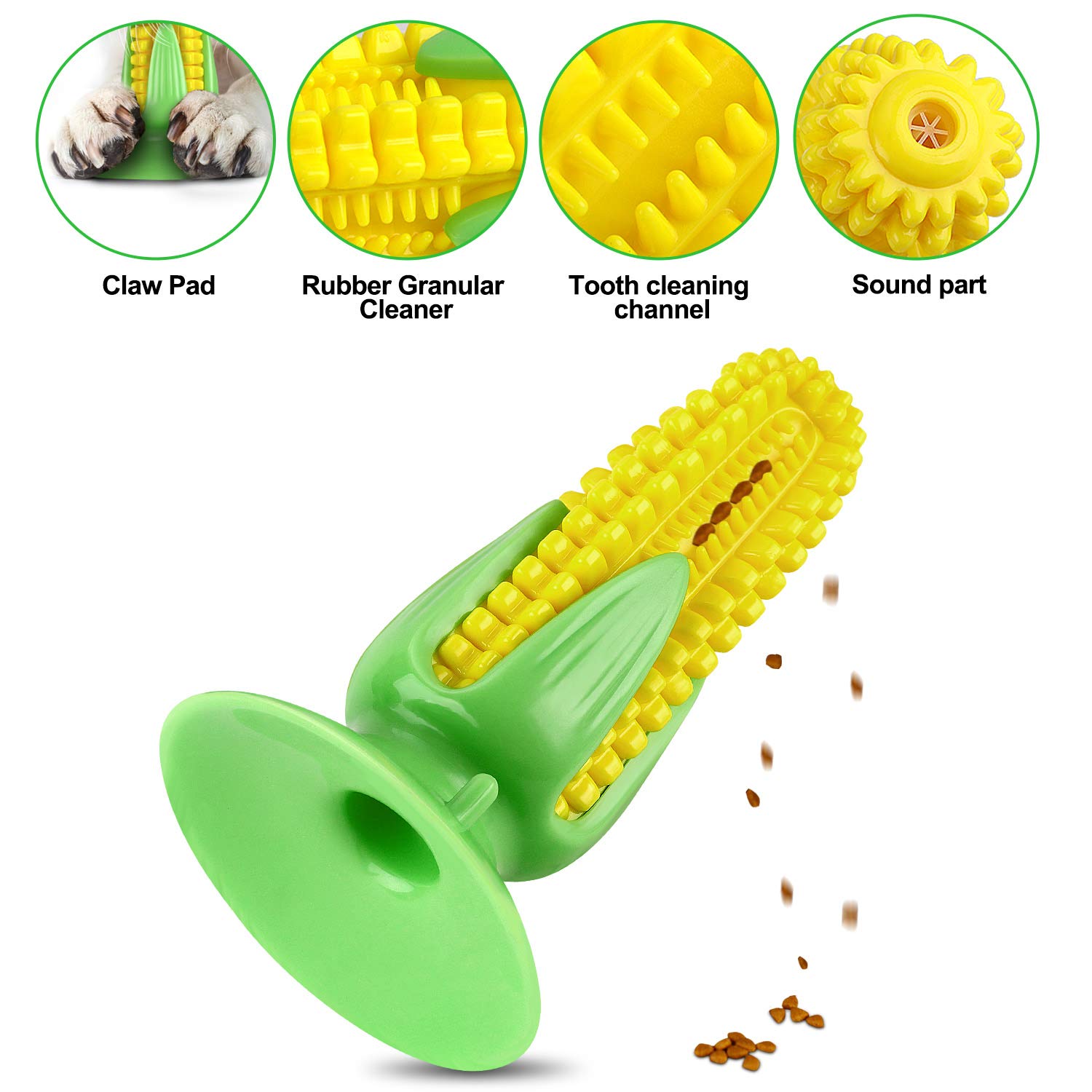 YUESUO Dog Toothbrush Chew Toy - Durable Natural Rubber Teething & Squeaky Corn Toy for Puppies & Adult Dogs - Promotes Dental Health & Relieves Boredom - Perfect for Indoor Play, Training Rewards & Anxiety Relief