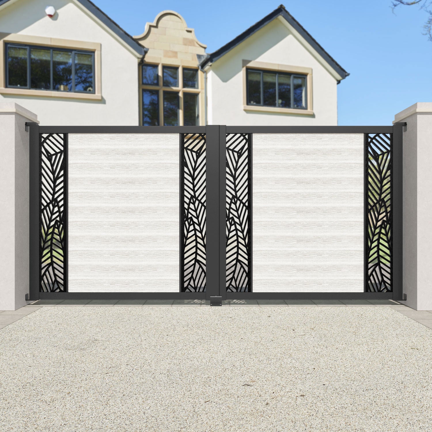 Classic Straight Top Driveway Gate in Light Stone - Durable Middle & End Screen Design for Enhanced Privacy & Security | Perfect for Residential Driveways, Garden Entrances & Property Boundaries