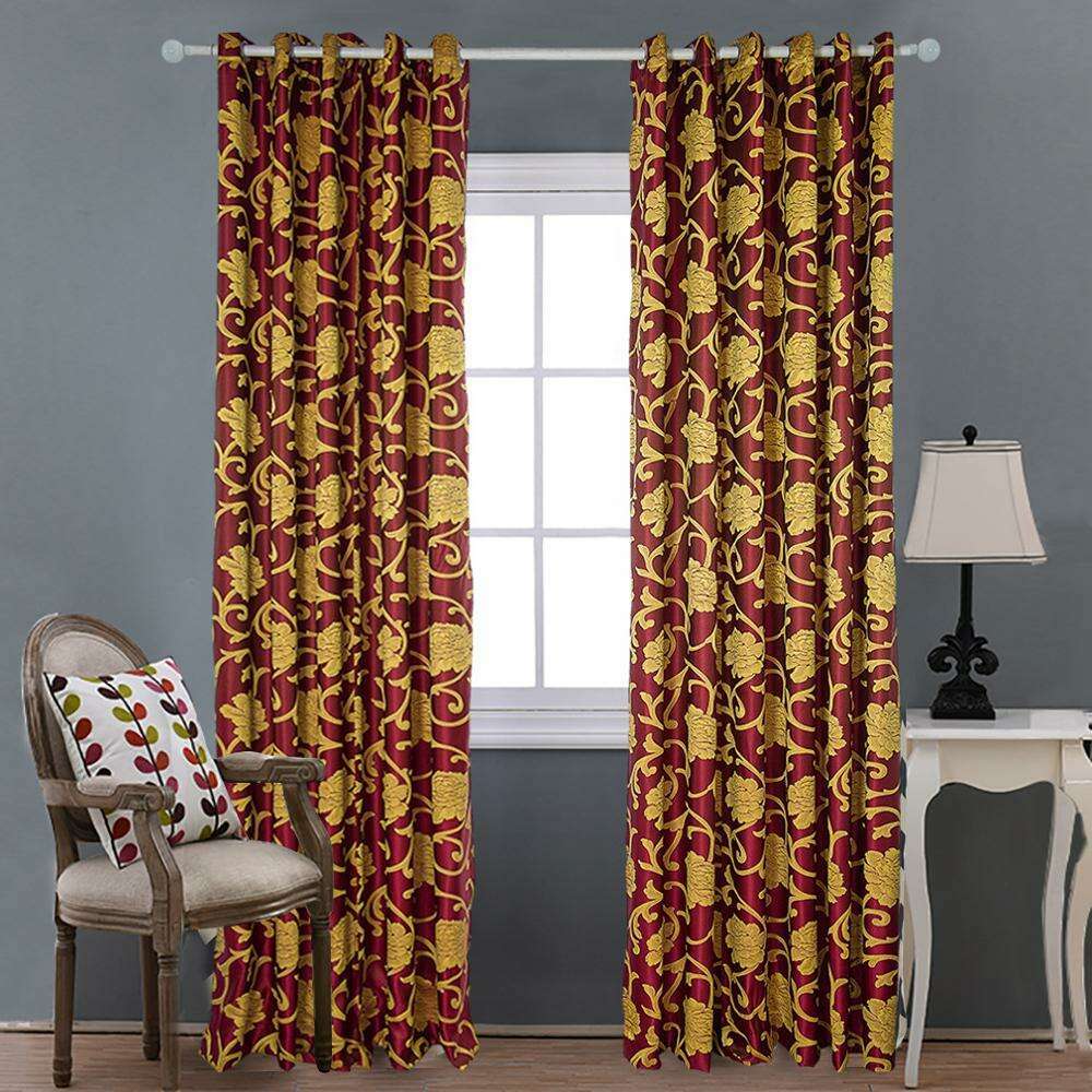 Luxury Rémy Royal Jacquard Curtains - Burgundy Red Elegant Window Drapes for Living Room, Bedroom & Dining Room Decor