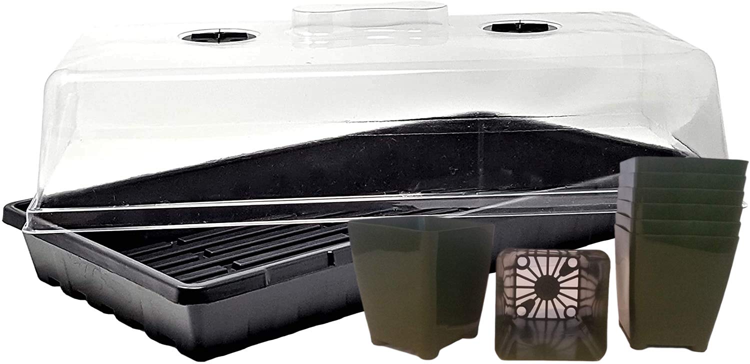 90 Pack 3.25x3.25x3.75 Inch Square Nursery Pots with 5 Heavy Duty 1020 Grow Trays & 5 Tall Humidity Domes - Perfect for Seed Starting, Plant Propagation, Hydroponics & Indoor Gardening