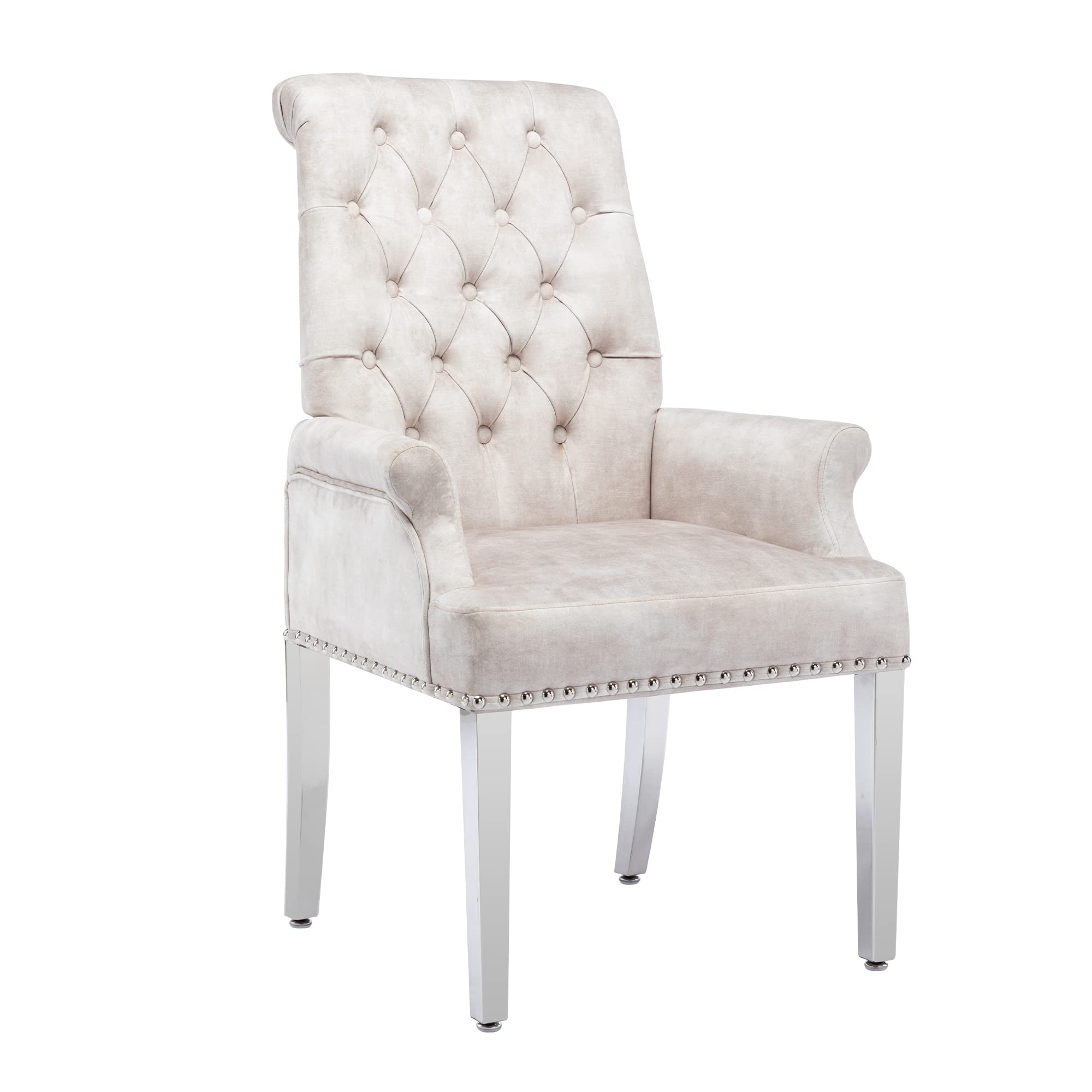 GATOSIG Velvet Tufted Dining Chairs with Nailhead Trim & Stainless Steel Legs - Luxurious Upholstered Seating for Kitchen, Bedroom, Dining Room (Beige) | Perfect for Modern Home Decor, Dinner Parties & Cozy Breakfast Nooks
