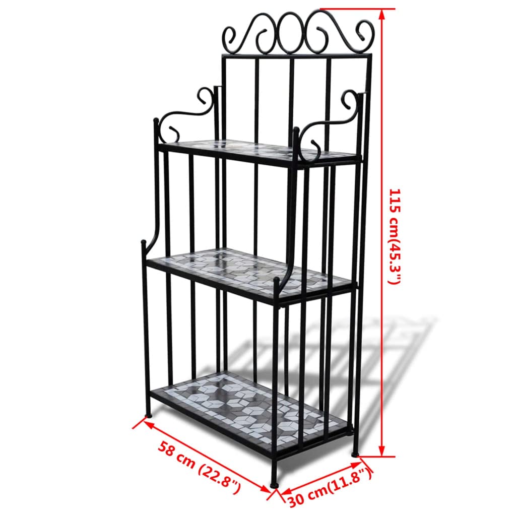 CHARMMA 3-Tier Tall Metal Plant Stand with Ceramic Tile - Multi-Tier Flower Pot Holder for Indoor & Outdoor Use - Perfect for Living Room, Balcony, Garden & Patio - Black (22.8
