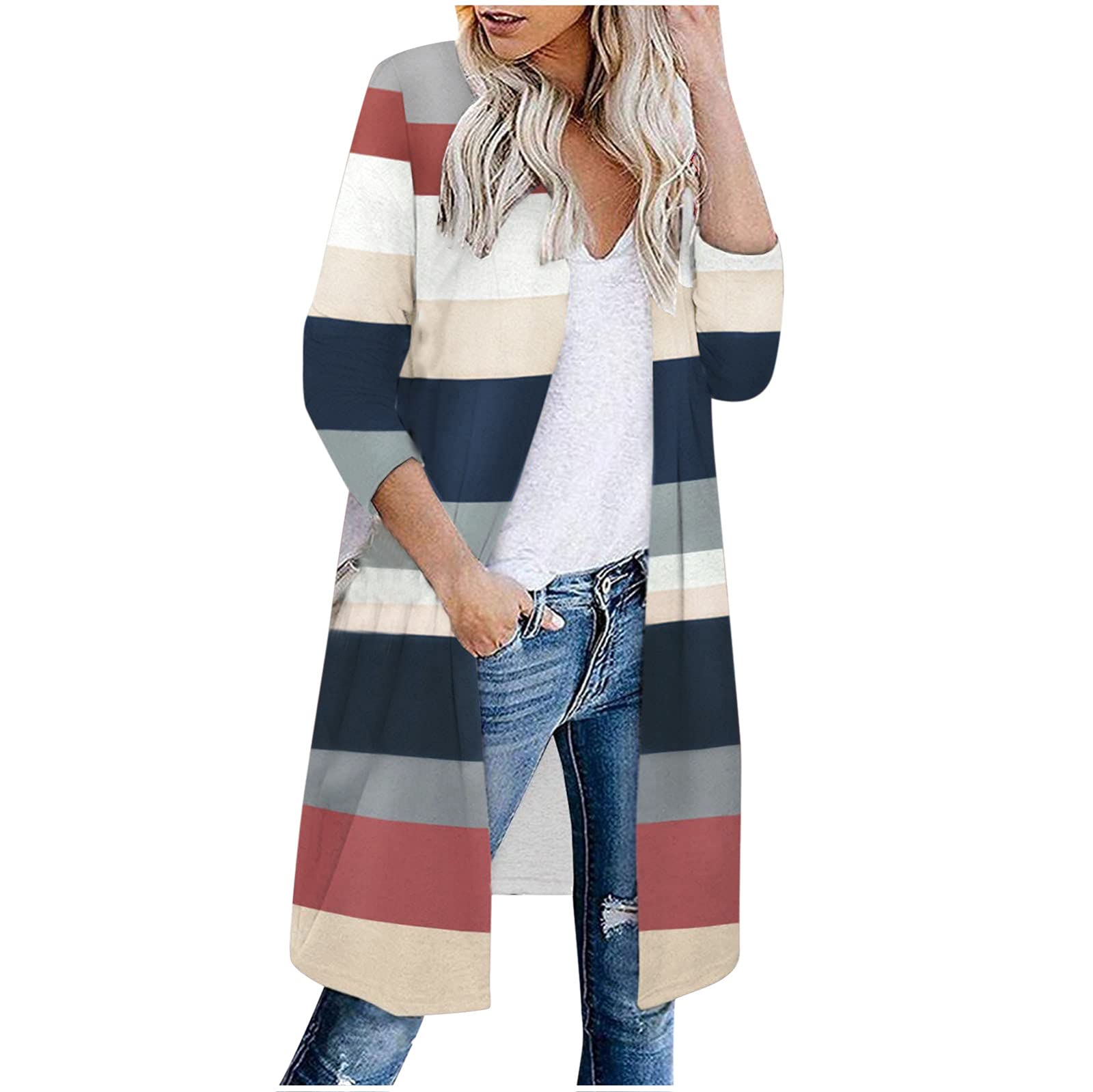 Women's Color Block Open Front Sweatshirt - Lightweight Long Sleeve Fall Sweater | Casual Layering Top for Autumn Outfits, Weekend Errands & Coffee Dates