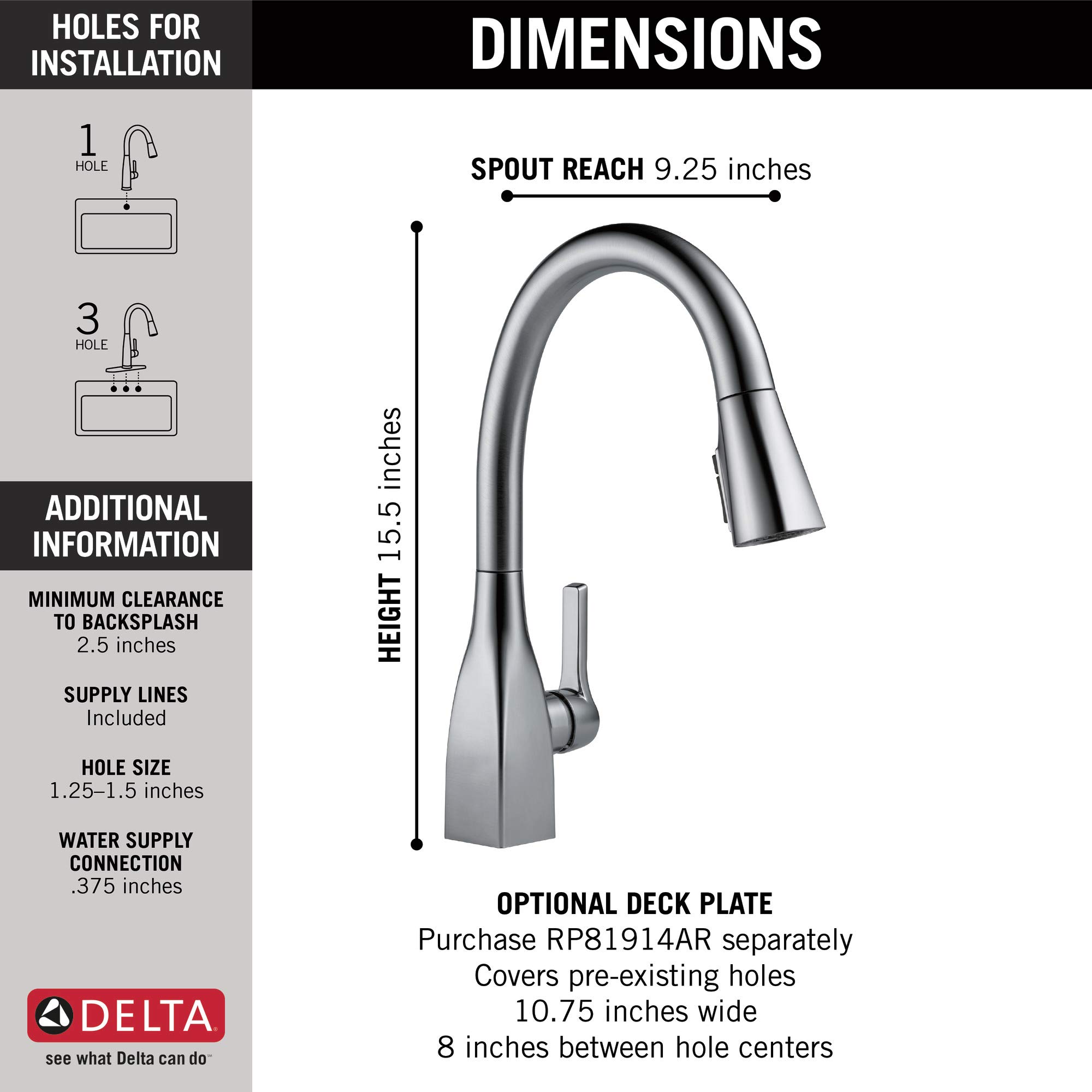 Delta Mateo Brushed Nickel Kitchen Faucet with Pull Down Sprayer - Magnetic Docking Spray Head, Arctic Stainless 9183-AR-DST - Perfect for Modern Kitchens & Food Prep Stations