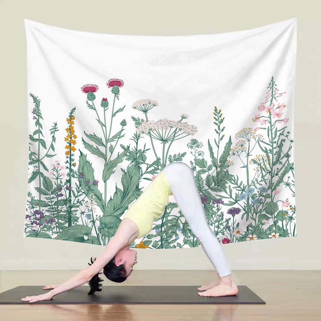 TSDA Floral Botanical Tapestry - Wildflower Herbs Plant Wall Hanging Decor for Bedroom, Dorm, Living Room - Large 79 x 59 Inch Bohemian Aesthetic Tapestry - Perfect for Home Decor, Yoga Studio & Festival Backdrop