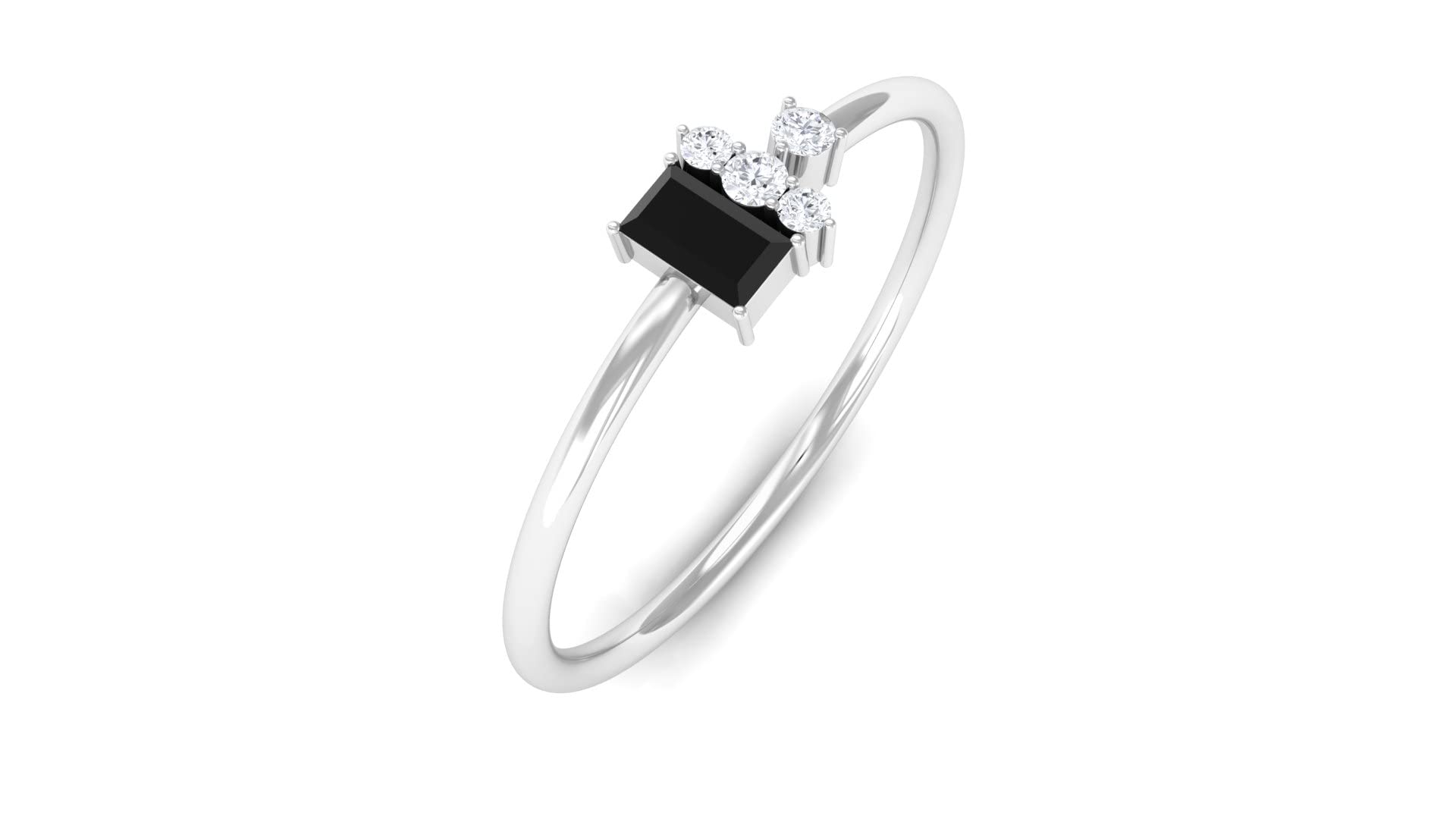 14K Solid Gold Black Onyx & Diamond Baguette Cut Promise Ring - Elegant Dainty Jewelry for Engagement, Anniversary & Special Occasions