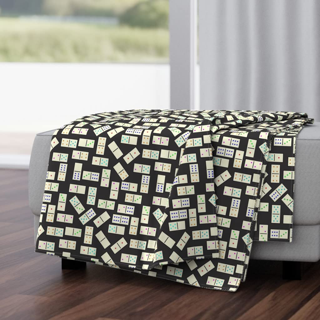 Soft Plush Minky Throw Blanket 50x70 Inches - Domino Tiles Black Background with Scattered Numbers Game Print | Mexican Game Board Design | Cozy Couch, Bed & Home Decor