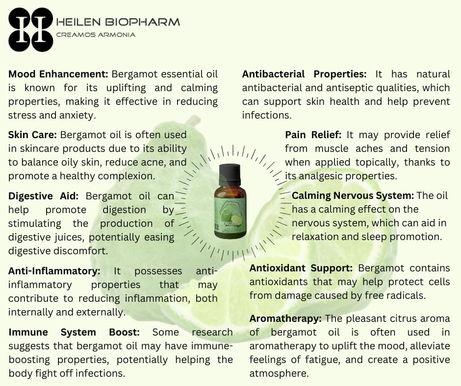 Pure Bergamot Essential Oil for Skin Care - 50ml Natural Aromatherapy Oil for Glowing Complexion & Stress Relief | Perfect for Massage, Diffuser & DIY Skincare