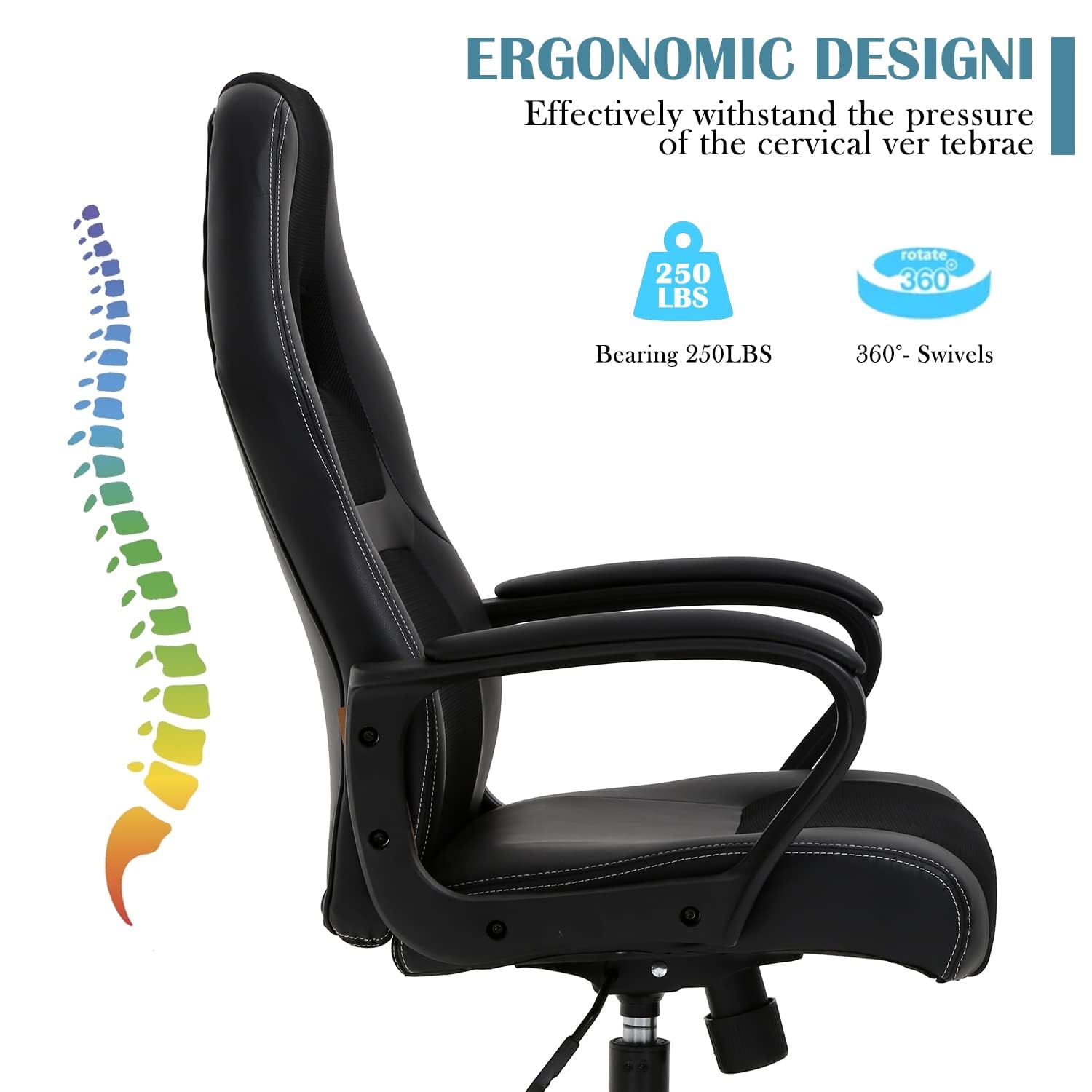 Premium Ergonomic Gaming Chair - High Back PU Leather Racing Style Office Chair with Adjustable Lumbar Support & Headrest - Comfortable Swivel Computer Desk Chair for Home Office, Gaming Room & Esports Setup