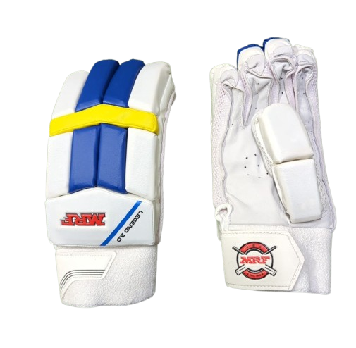 MRF Legend 3.0 Batting Gloves - White & Blue Cricket Gloves for Men - UK Size 4 - Perfect for Cricket Practice & Matches