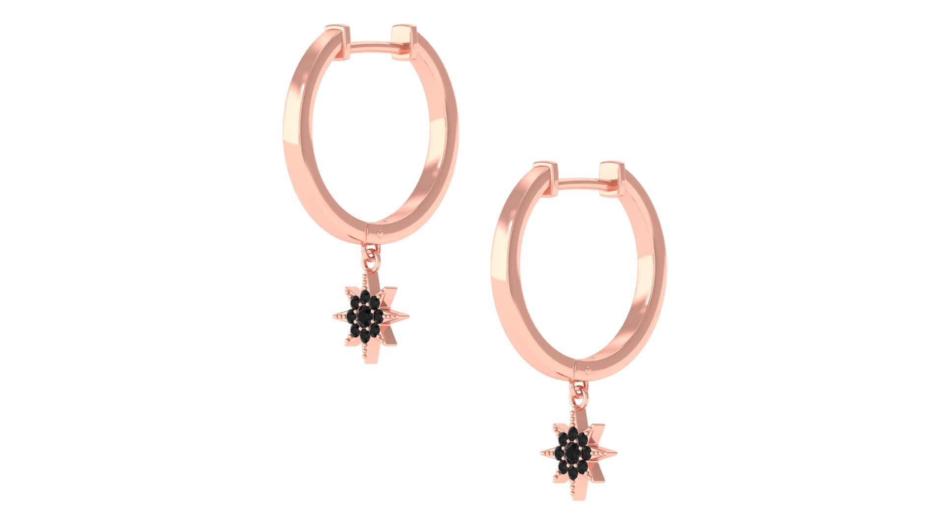 14K Solid Gold Black Spinel Star Drop Hoop Earrings for Women | Elegant Black & Gold Star Dangle Earrings | Perfect for Parties, Weddings & Evening Events