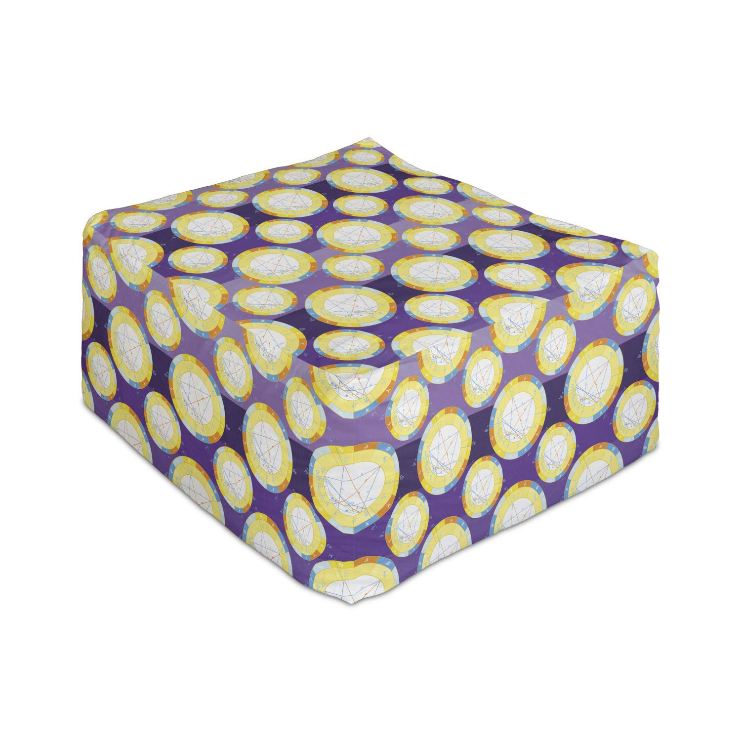 Ambesonne Astrology Rectangle Pouf Ottoman - Zodiac Life Path Houses Planets Design Foot Stool for Living Room & Office - 25 Inch Violet Multicolor - Perfect for Home Decor, Meditation Space & Reading Nook