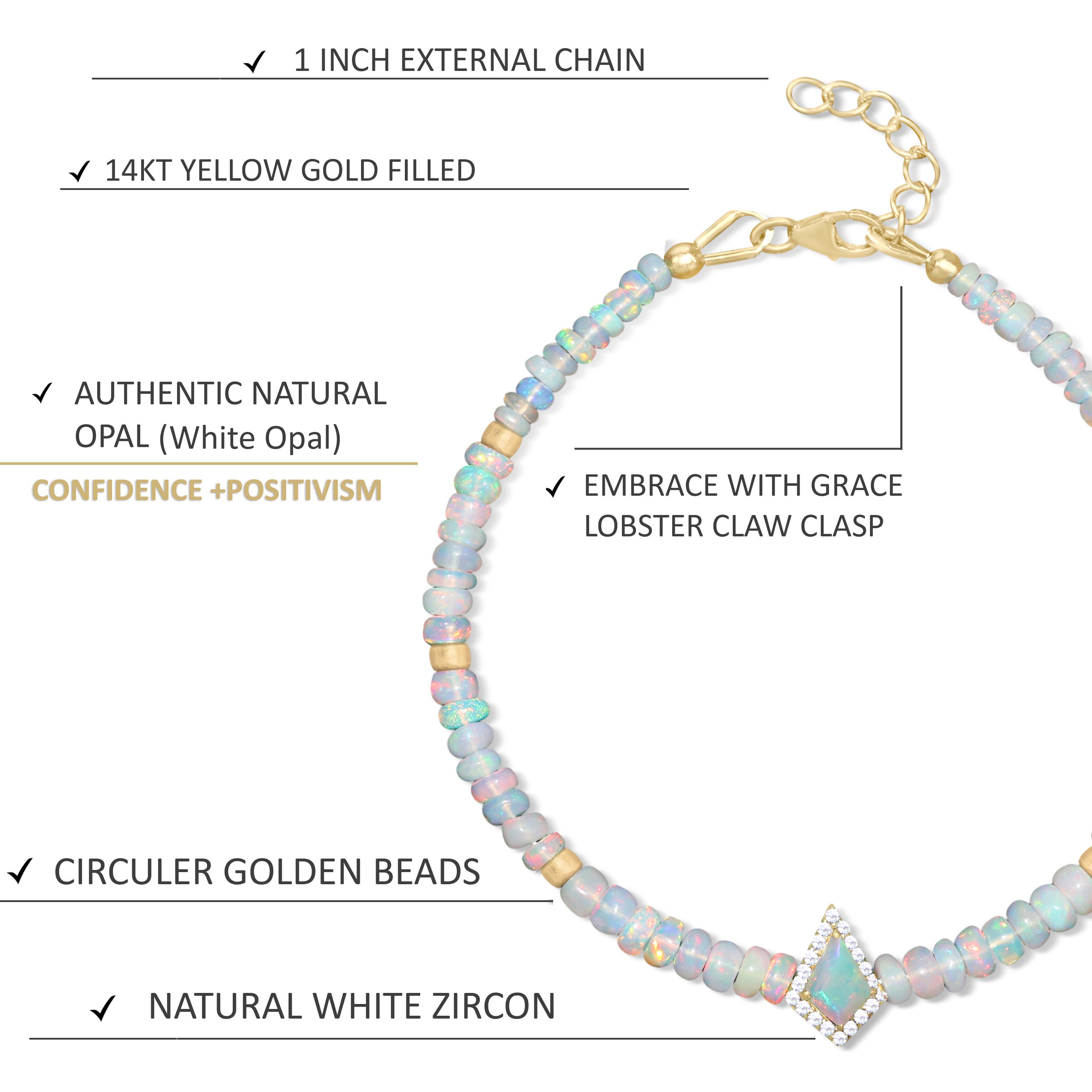 White Opal Beaded Handmade Bracelet - 18k Gold Vermeil & 925 Sterling Silver Jewelry for Women | Elegant Gift for Birthday, Anniversary & Special Occasions