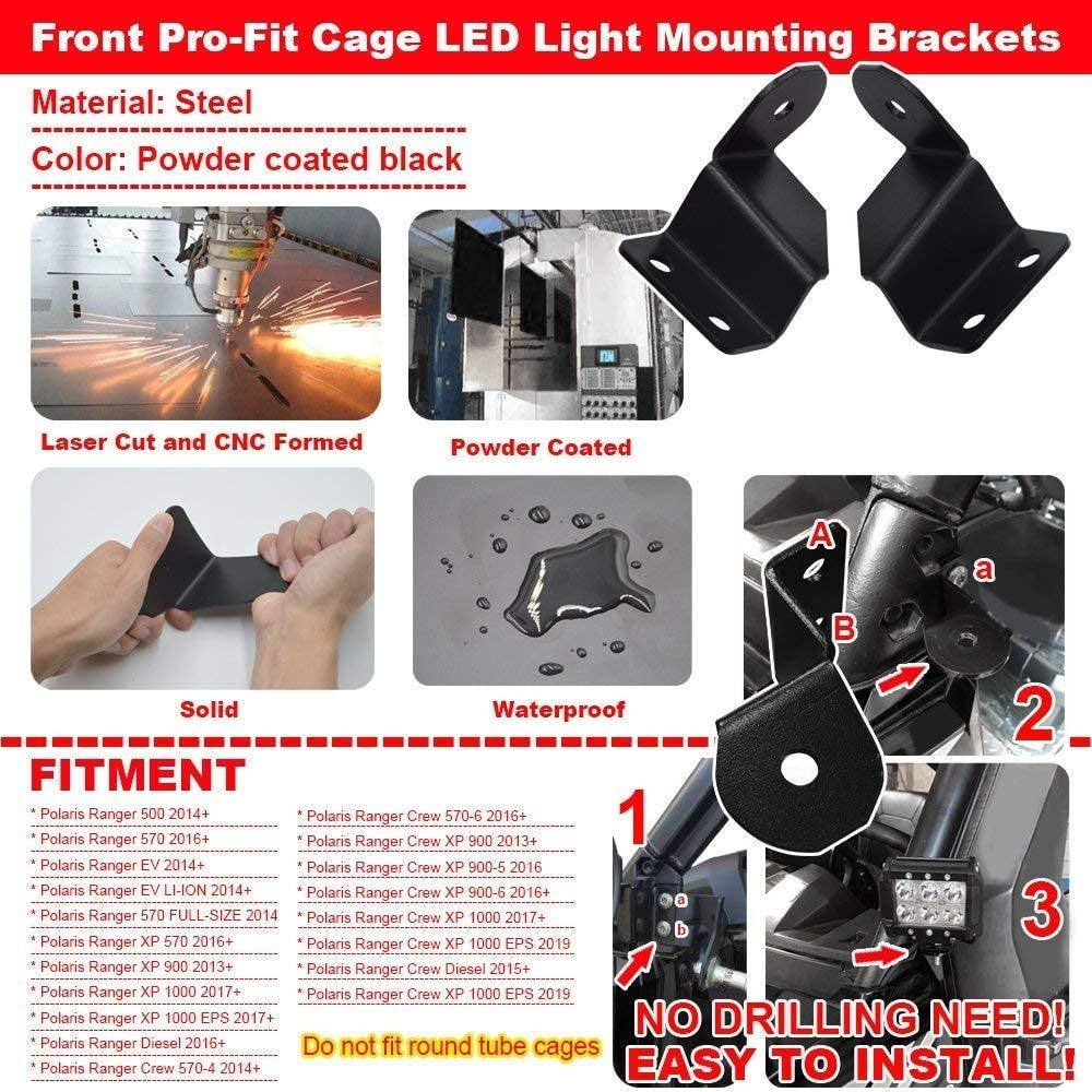 3 Inch LED Pods Light - Spot/Flood Beam with A-Pillar Mounting Brackets for 2013-2021 Polaris Ranger Models | PRO FIT Cage Compatible | Off-Road, Hunting & Night Driving Lighting Upgrade