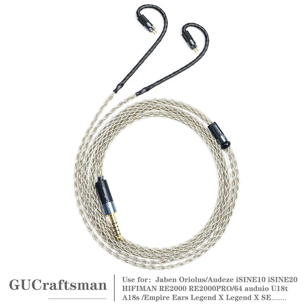 Premium GUCraftsman 6N Single Crystal Silver 0.78mm Hi-Fi Earphone Cable - Compatible with A12t/U12, A18 TIA, Oriolus RE2000PRO, iSINE20 - Perfect for Audiophiles & Professional Music Listening