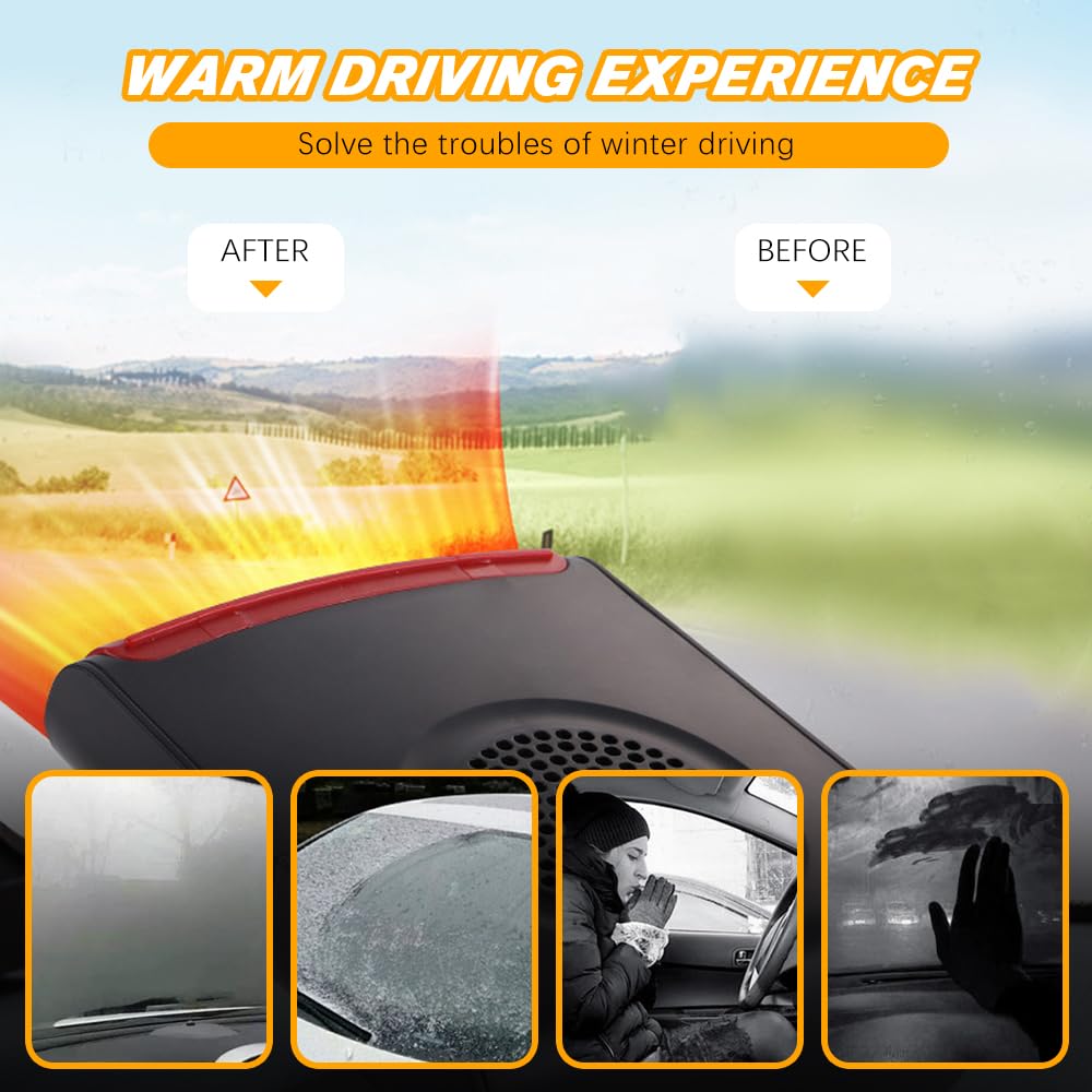 12V Portable Car Heater & Defroster - Fast Heating for Windshield Defogging - Ideal for Winter Driving