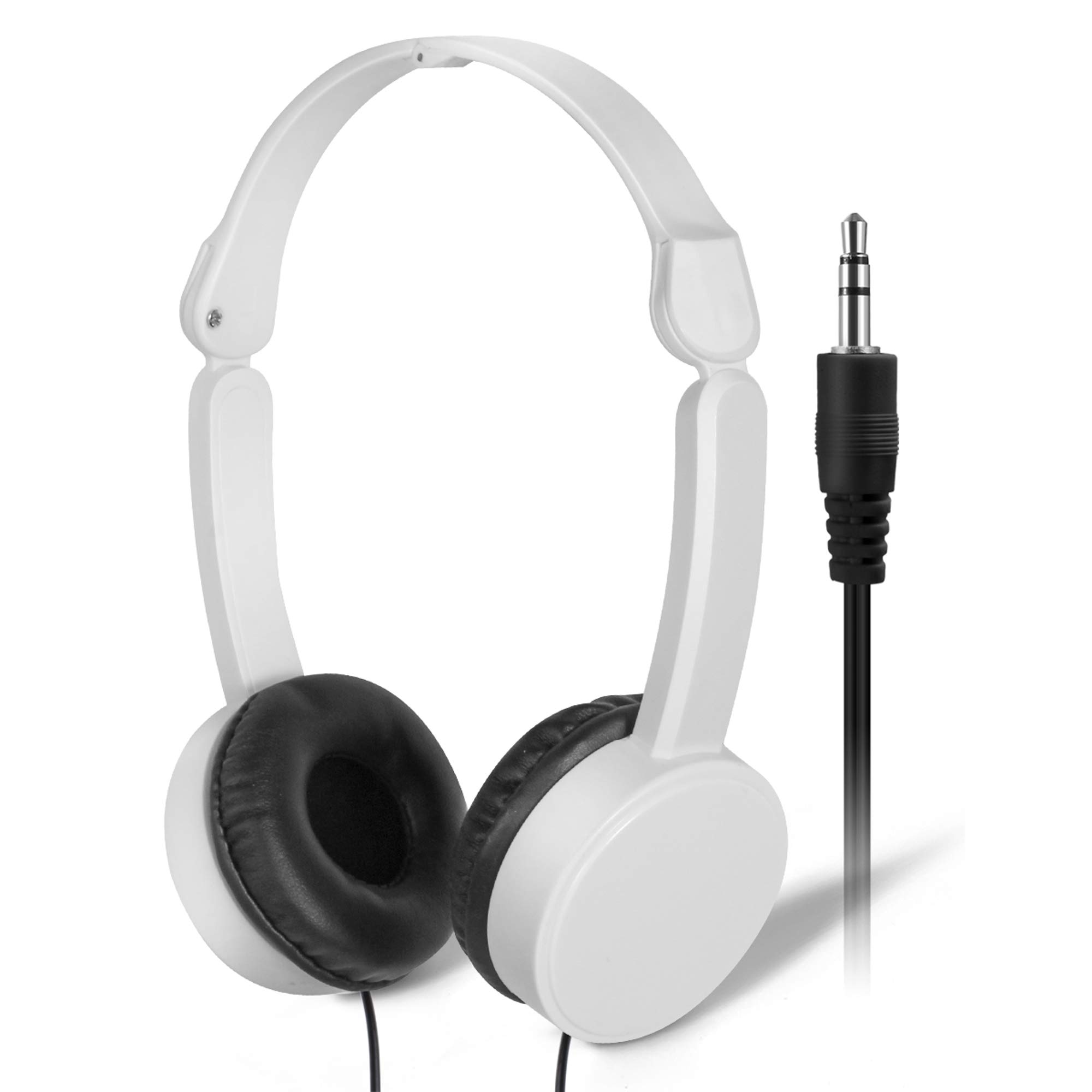 10 Pack Bulk Kids Headphones with Adjustable Headband - White SP-T10 School Headphones for Students, Classroom, Travel & Airplane Use - Durable Earbuds for Children's Learning & Entertainment