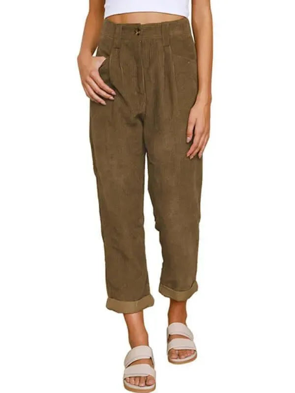Women's Corduroy Loose Fit Straight Leg Pants - Comfortable Casual Trousers for Everyday Wear & Office Outfits