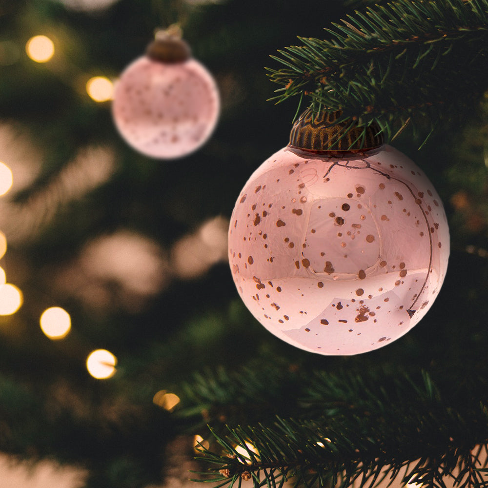 2.5 Inch Rose Gold Ava Mercury Glass Ball Ornament - Elegant Christmas Holiday Decor for Tree, Mantel & Festive Home Decorating