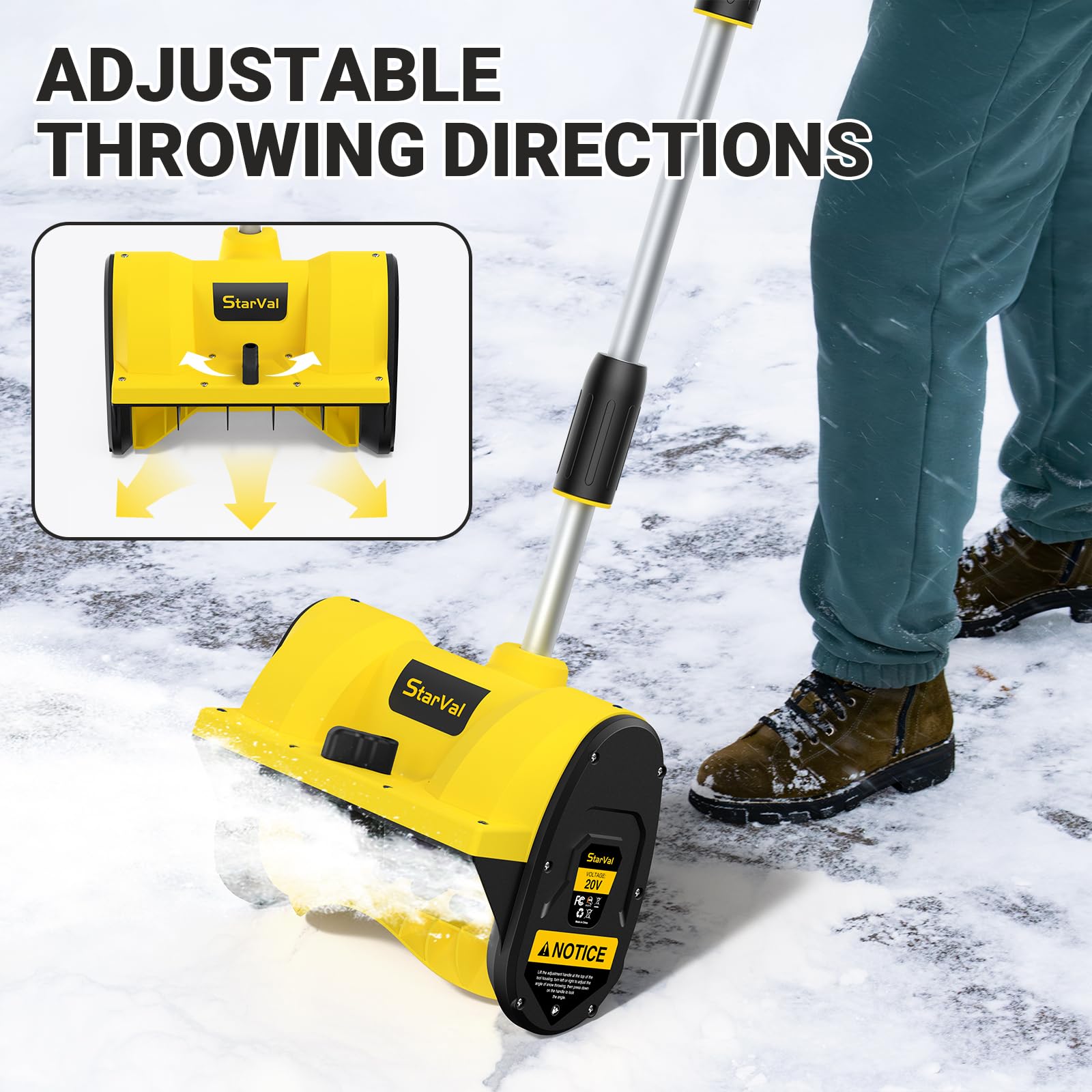 20V Cordless Electric Snow Shovel - 12 Inch Wide with Directional Plate & Auxiliary Handle - 4.0Ah Battery & Charger Included - Perfect for Driveway, Patio, Deck & Walkway Snow Removal - Winter Home & Garden Essential Tool