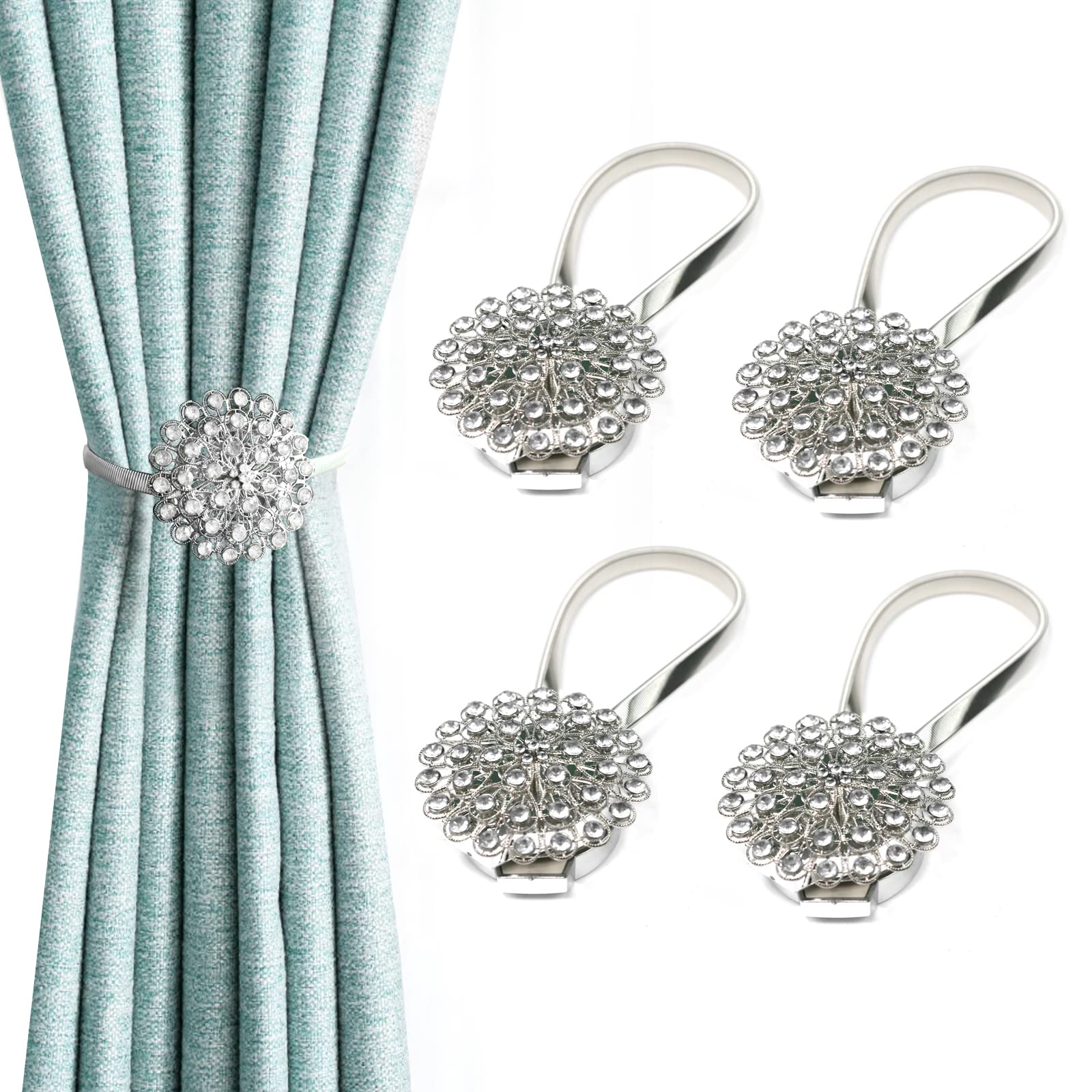 4-Pack Magnetic Curtain Tie Backs - White Spring Window Curtain Holders for Home & Office Decor - Perfect for Living Room, Bedroom, and Kitchen Windows