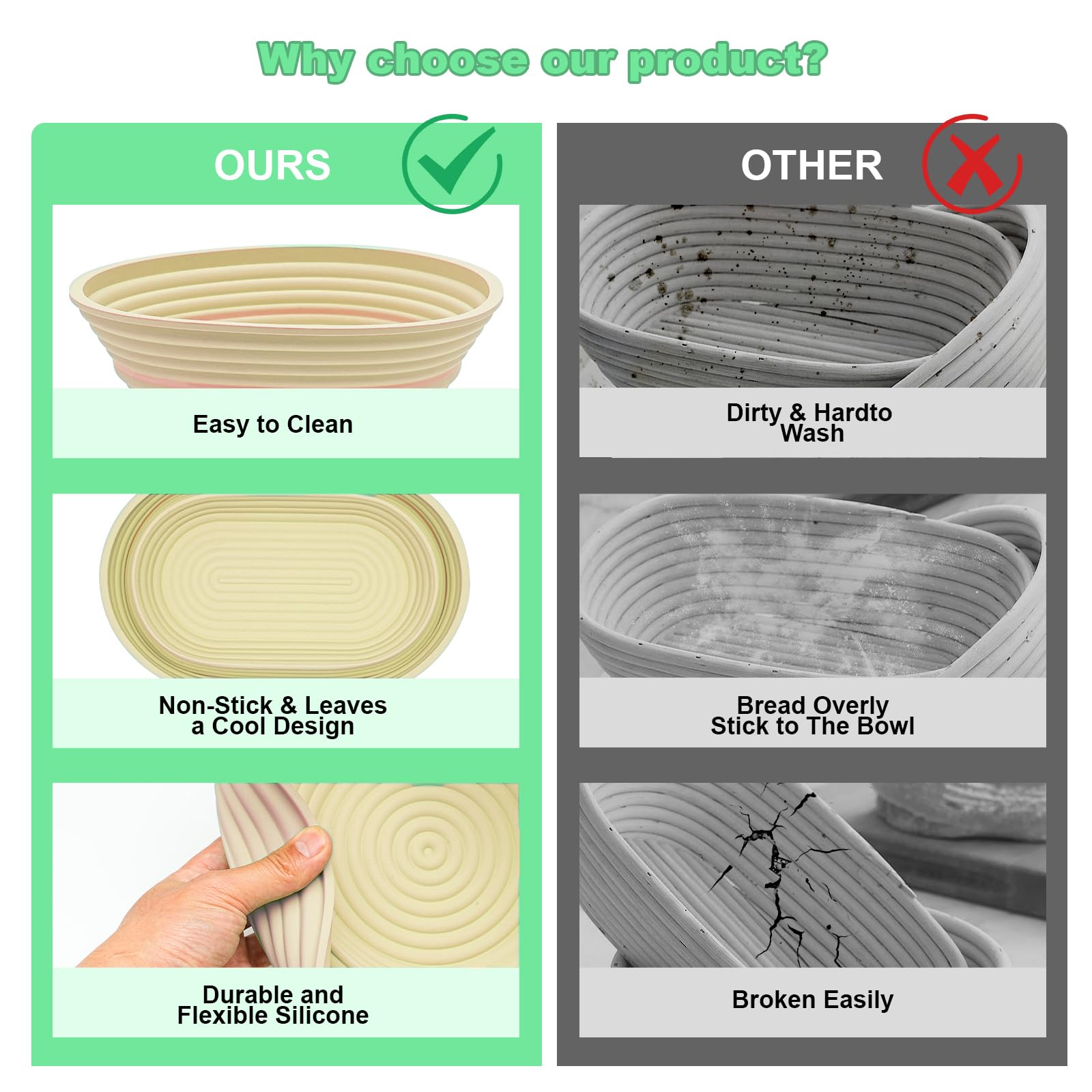 Premium Silicone Banneton Bread Proofing Basket Set - 9