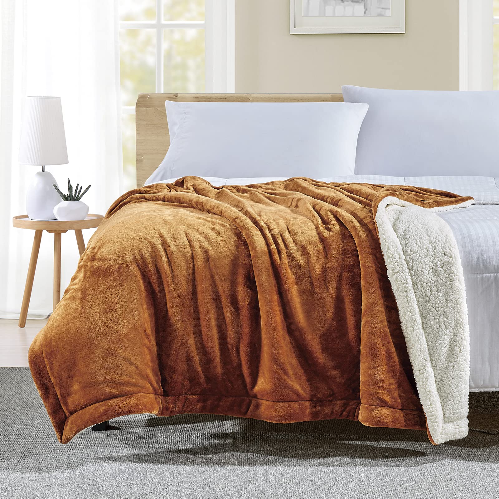 BOURINA Sherpa Fleece Blanket 60x80 Inches - Twin Size Ultra Soft & Cozy Flannel Throw for Couch, Sofa, Bed - Warm Almond Blanket for Winter, Camping, Travel & Home Decor