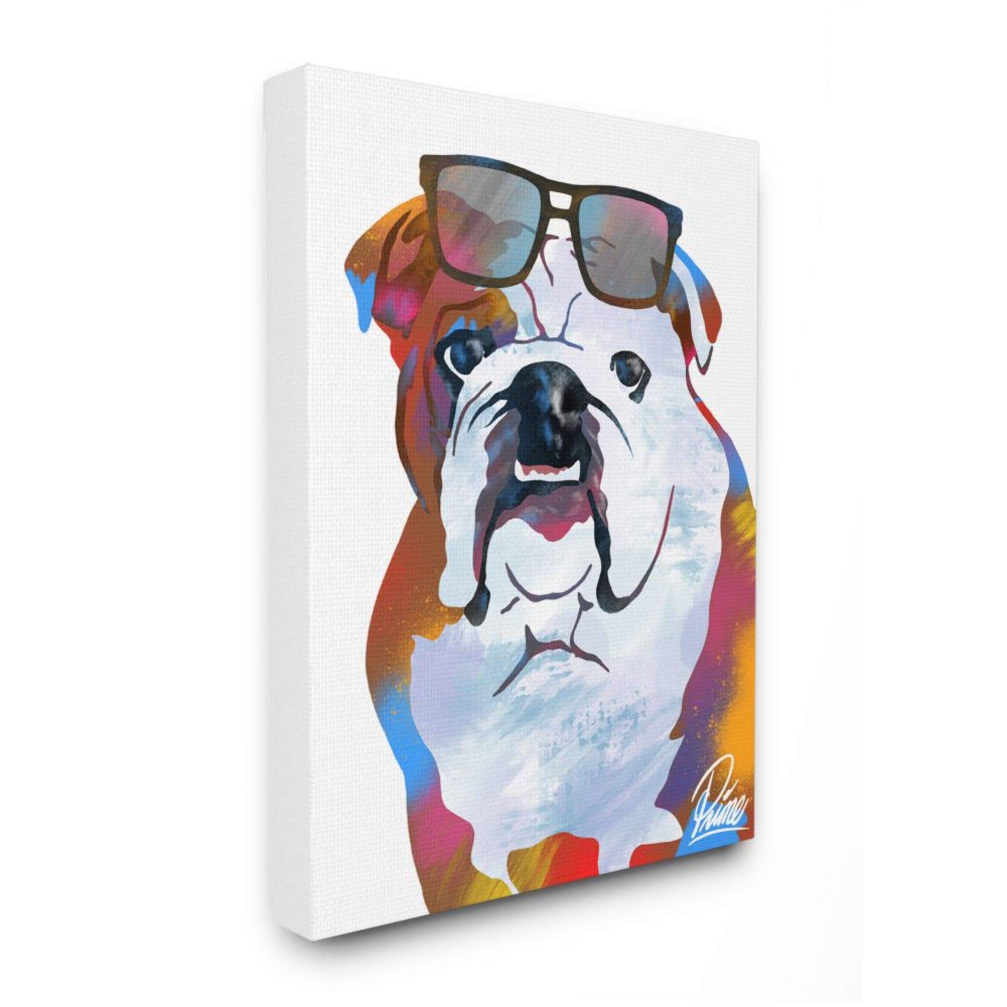 Stupell Industries Colorful American Bulldog Portrait with Stylish Sunglasses - Modern Canvas Wall Art Decor, 24