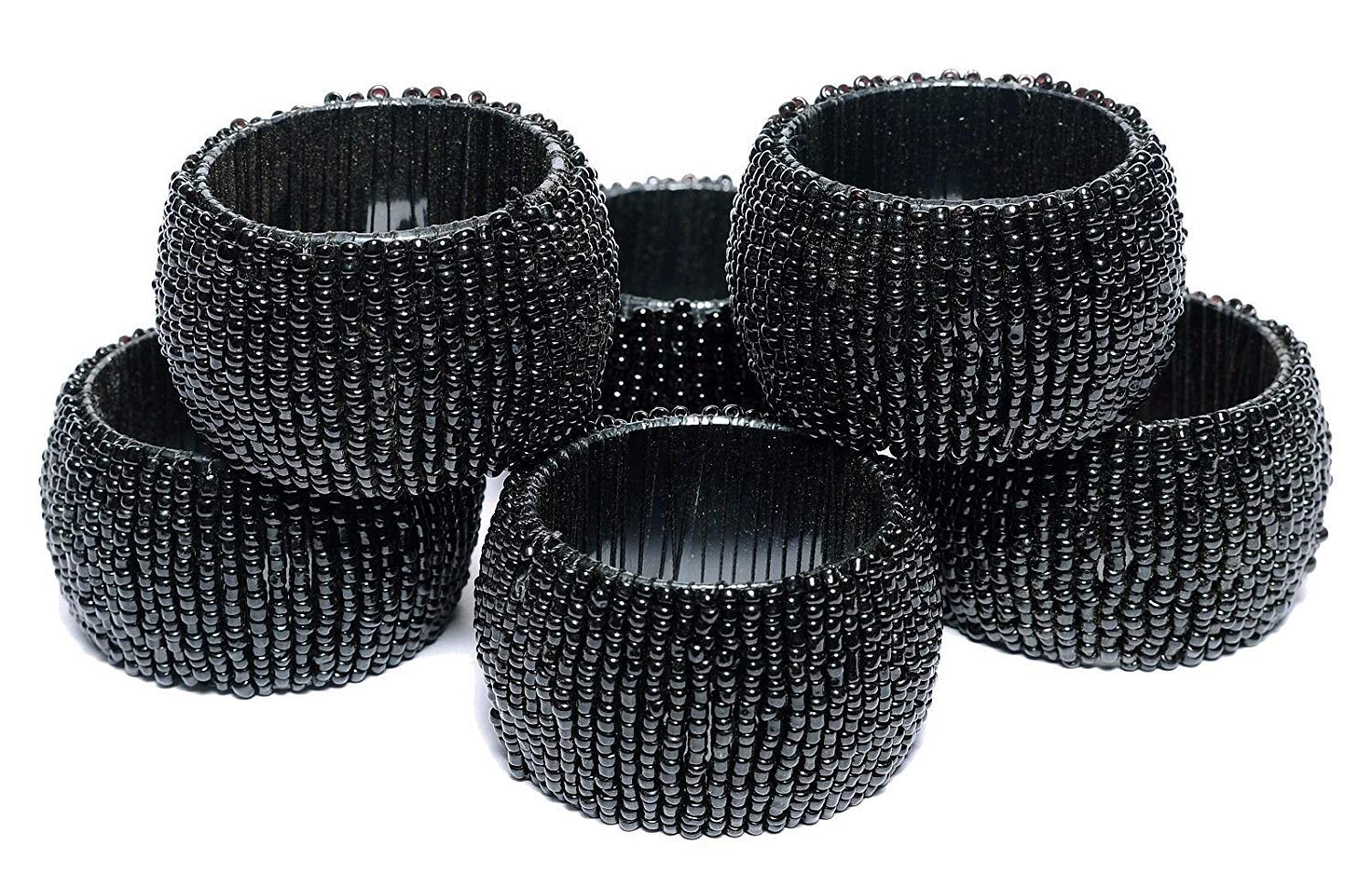 Handmade Beaded Black Napkin Rings - Elegant Table Decor for Dining