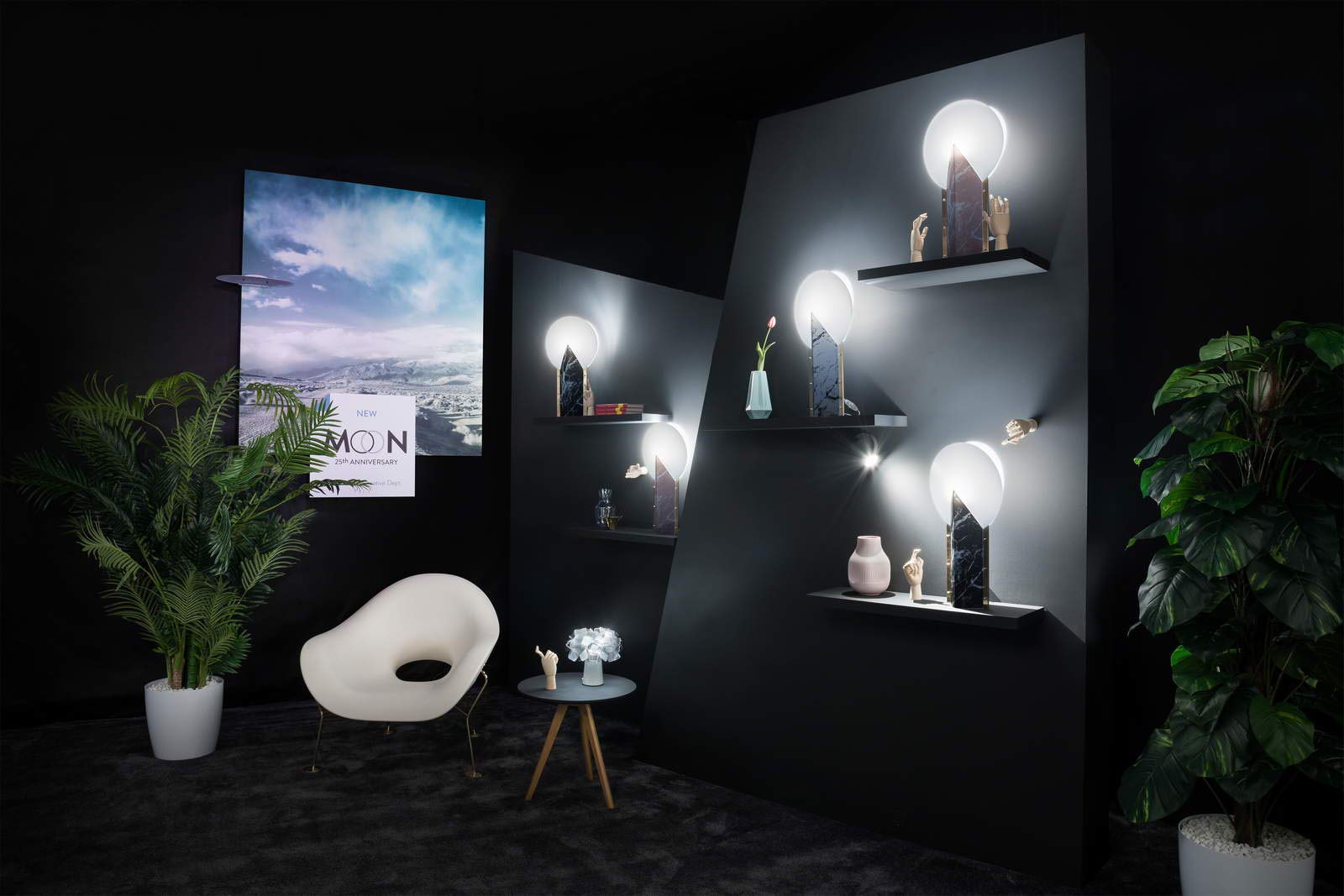 Black Table Lamp with Moon Design - Modern Nightstand Lighting for Bedroom, Living Room & Office