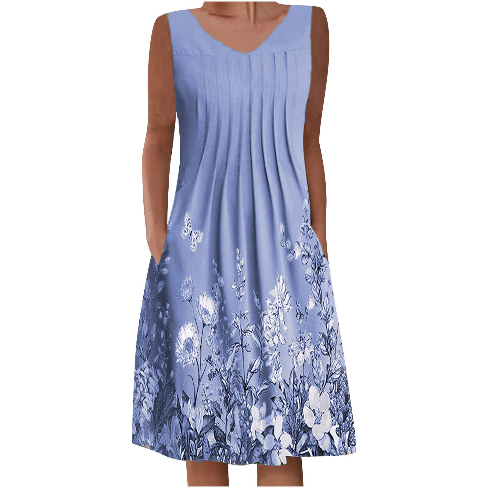 Women's Floral Print Summer Casual Tshirt Dress - Loose Fit Sleeveless Midi Sun Dress with Pockets | Perfect for Beach Outings, Vacation Wear & Everyday Comfort