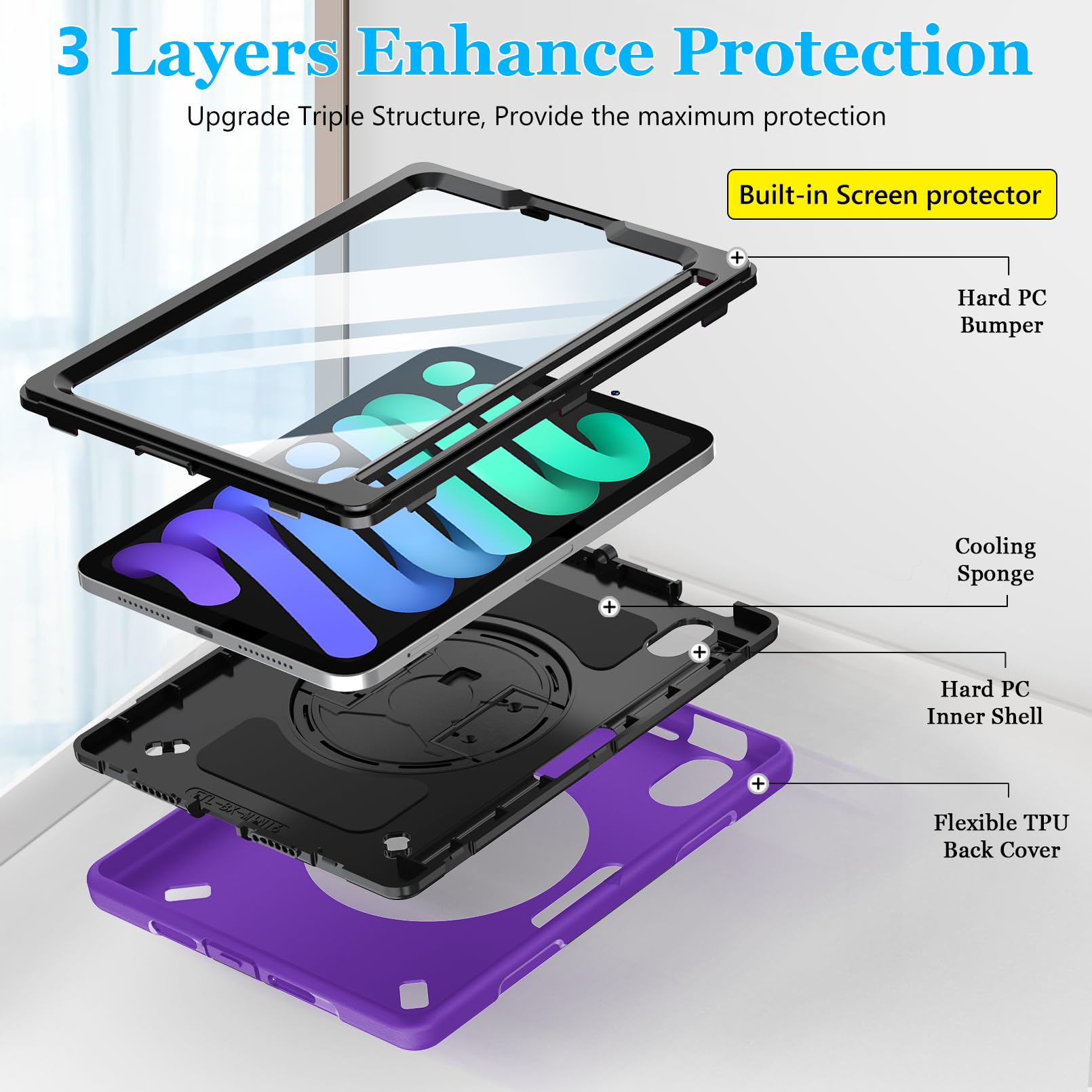 Military Grade Shockproof iPad Mini 7 Case (2024 Model A17 Pro) - 8.3 Inch Protective Cover with Screen Protector for iPad Mini 7th/6th Gen - Built-in Stand, Handle, Shoulder Strap & Apple Pencil Holder - Perfect for Travel, Work & Outdoor Activities - Purple