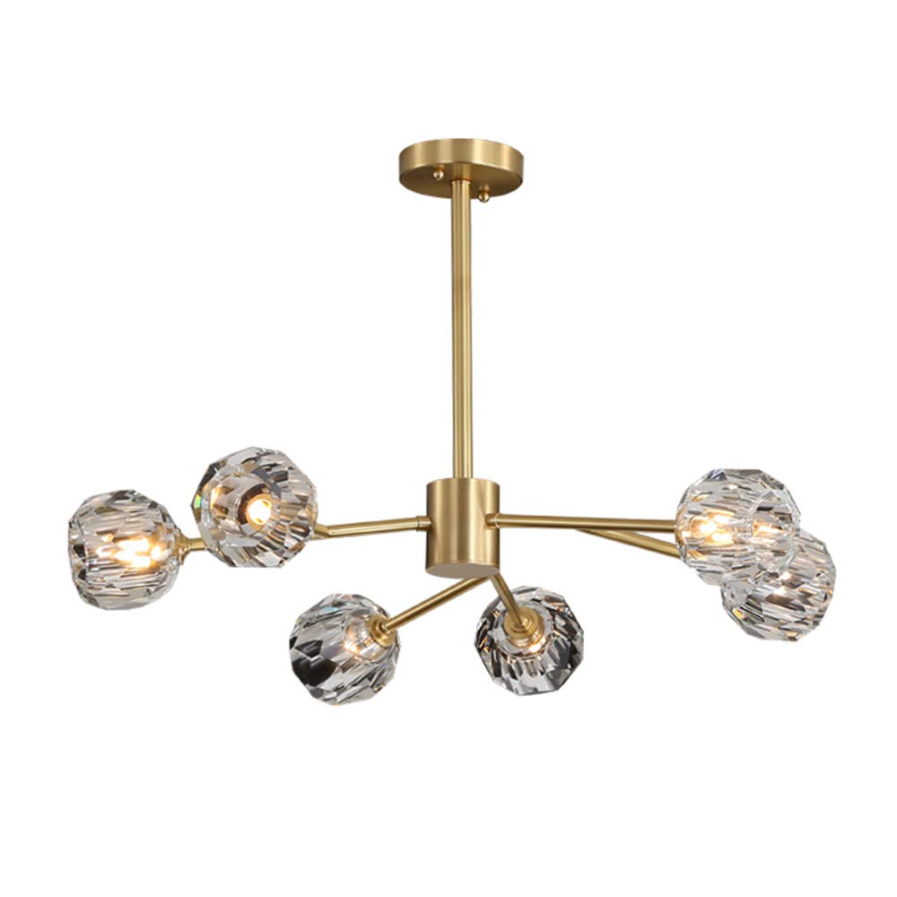 Modo Lighting 6-Light Crystal Chandelier - Modern Luxury Molecular Ceiling Pendant Light in Golden Copper for Bedroom, Living Room, Kitchen Island - Perfect for Dining Areas, Entryways and Home Decor