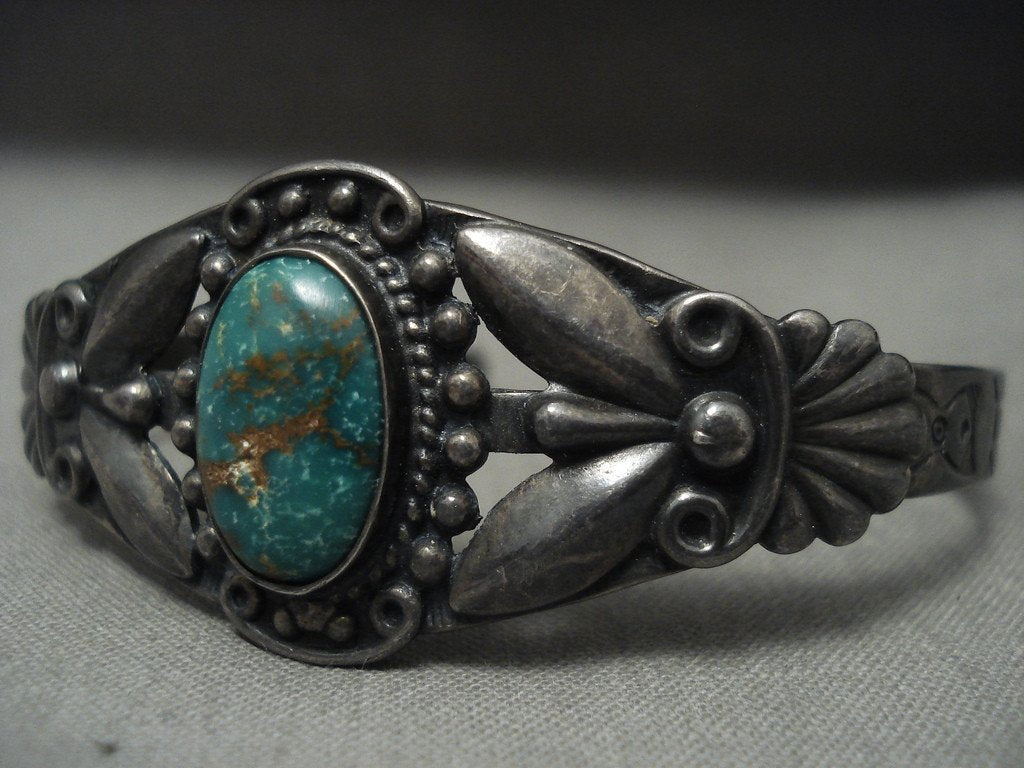 Vintage Navajo Silver Bracelet with Cerrillos Turquoise - Heavy Patina 1930s Native American Jewelry for Collectors & Boho Fashion