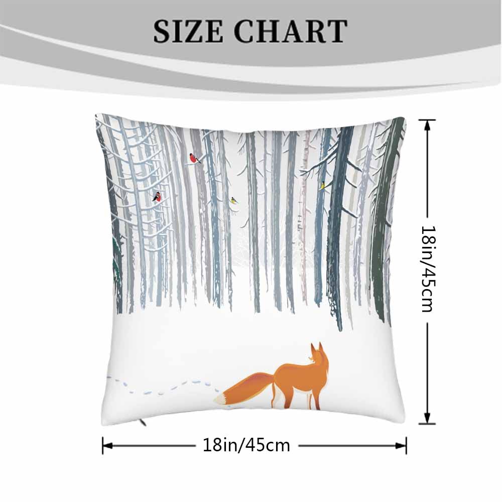 Red Fox & Yellow Bird Winter Landscape Throw Pillow Covers - 2 Pack 18x18 Inch Decorative Cushion Covers for Sofa, Couch, Bed | Cozy Home Decor for Living Room, Bedroom & Seasonal Holiday Styling