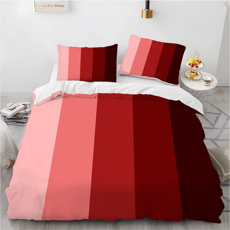 Phonxia Red Double Duvet Cover Set - 200x200cm Stripe Bedding with Zipper Closure | Hypoallergenic & Breathable Cotton | Includes 1 Duvet Cover + 2 Pillowcases | Perfect for Kids, Adults & Guest Rooms | Cozy Home Decor & Comfortable Sleep Solution