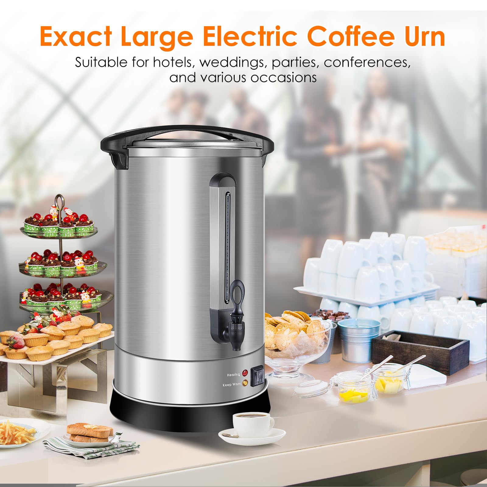 17L Commercial Coffee Urn - Stainless Steel Electric Coffee Dispenser with Internal Stage, Double Wall Insulation for Quick Brew (113 Cups) - Perfect for Offices, Catering, Events & Large Gatherings
