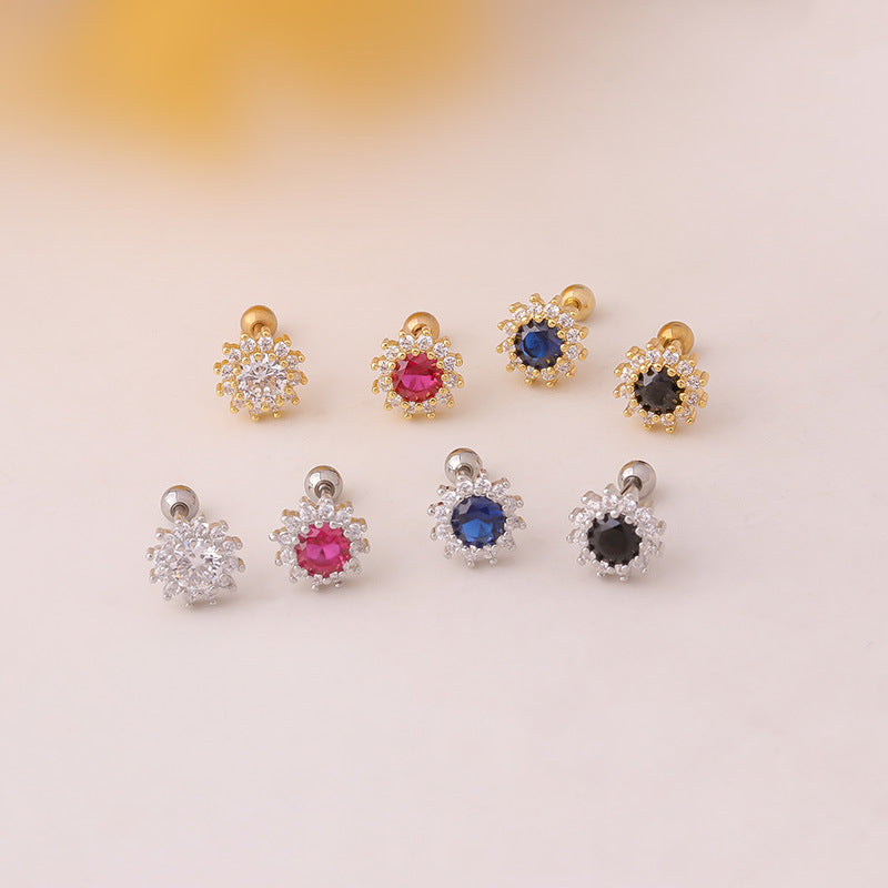 20G Cartilage Tiny Stud Earrings - Sunflower & Ruby Stud Earrings for Women | Perfect for Daily Wear, Parties & Gifts