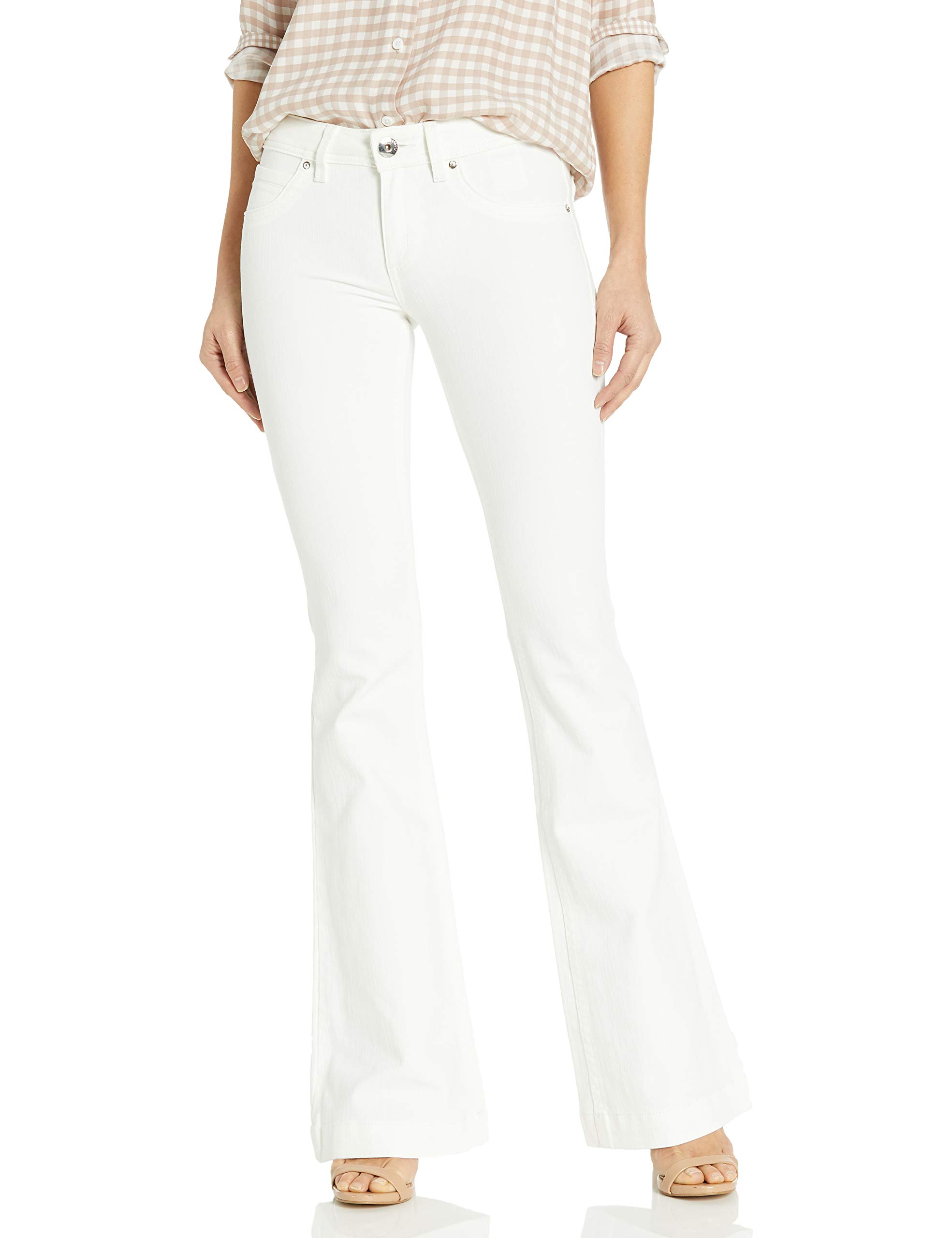 DL1961 Women's Joy Flare Jeans - High Waisted Stretch Denim Pants in Milk White | Comfortable & Stylish for Casual Wear, Office & Date Night