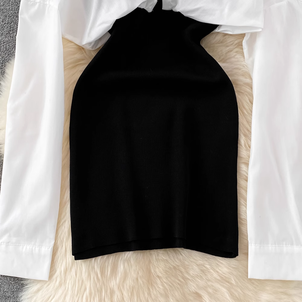 Women's Autumn Knit Long Sleeve Round Neck Shirt with Matching Short Skirt Set - Casual Fall Outfit for Work, Dating & Weekend Wear