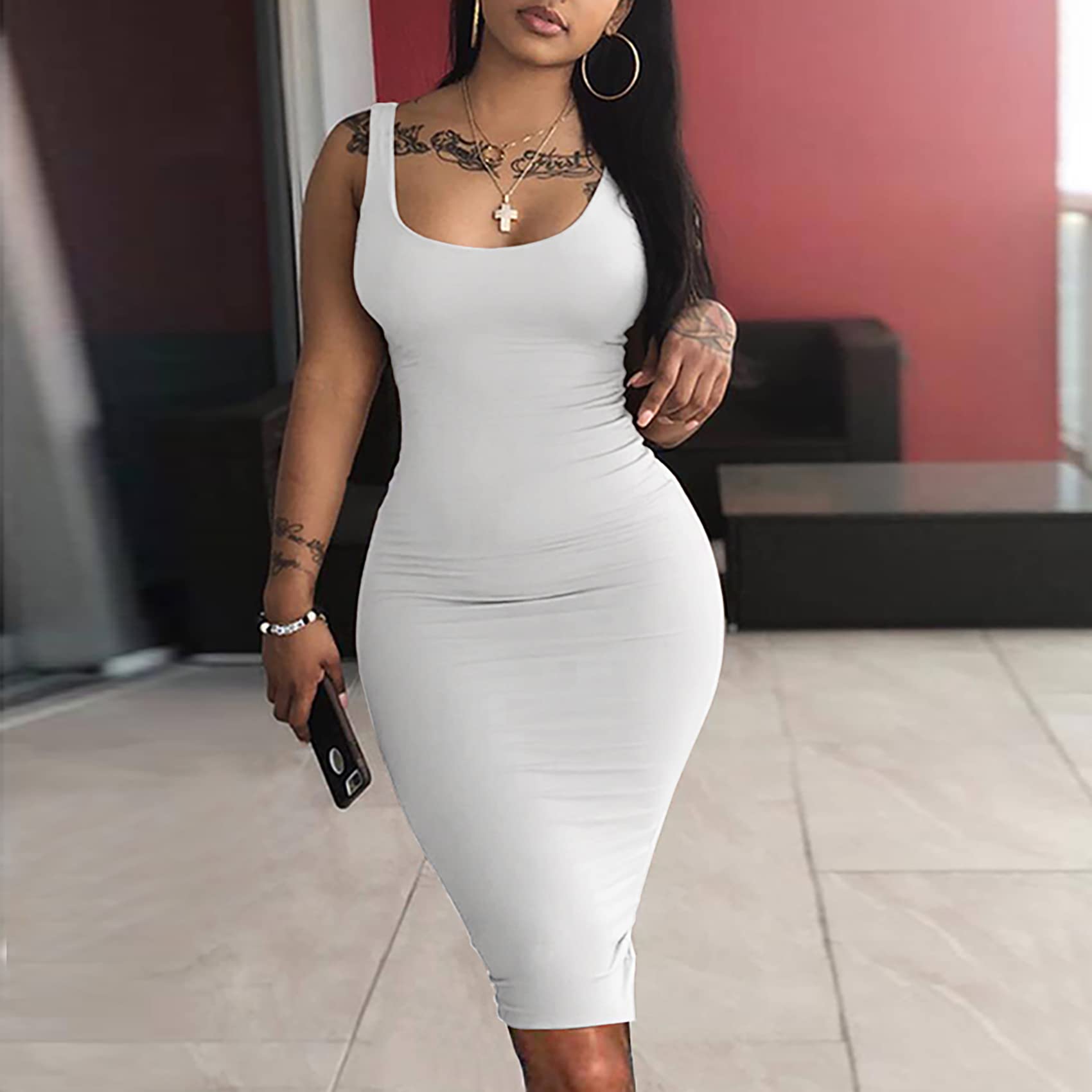Sexy Tie-Dye Bodycon Dress for Women - Sleeveless Tank Club Party Midi Dress | Perfect for Summer Nights, Clubbing & Date Nights